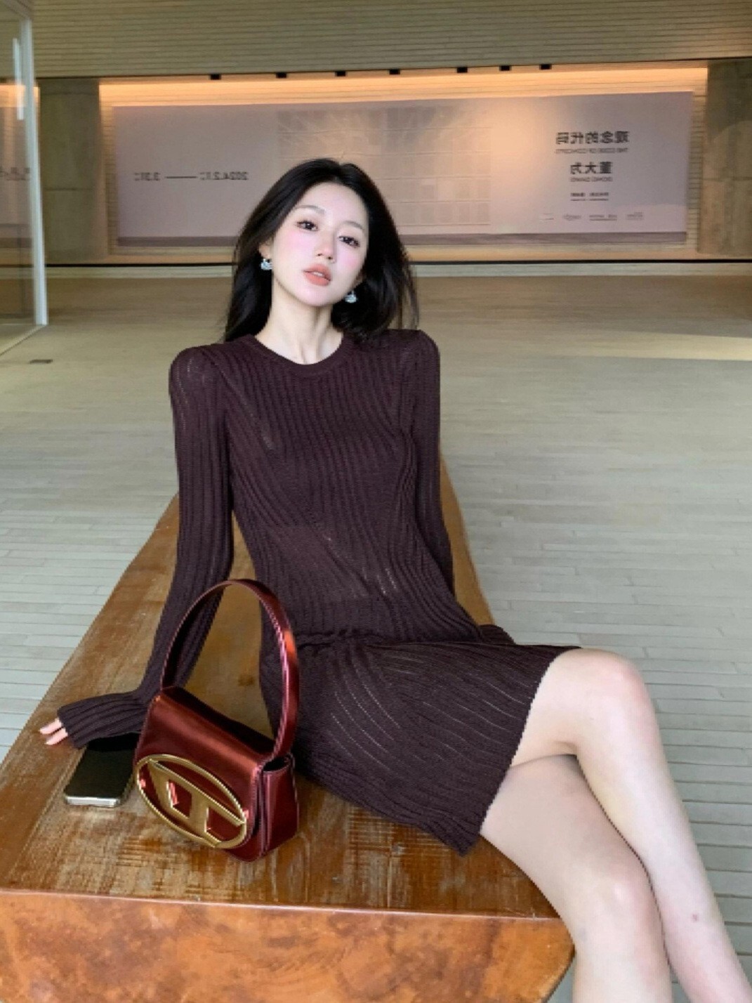 超好看! 針織坑條長袖洋裝