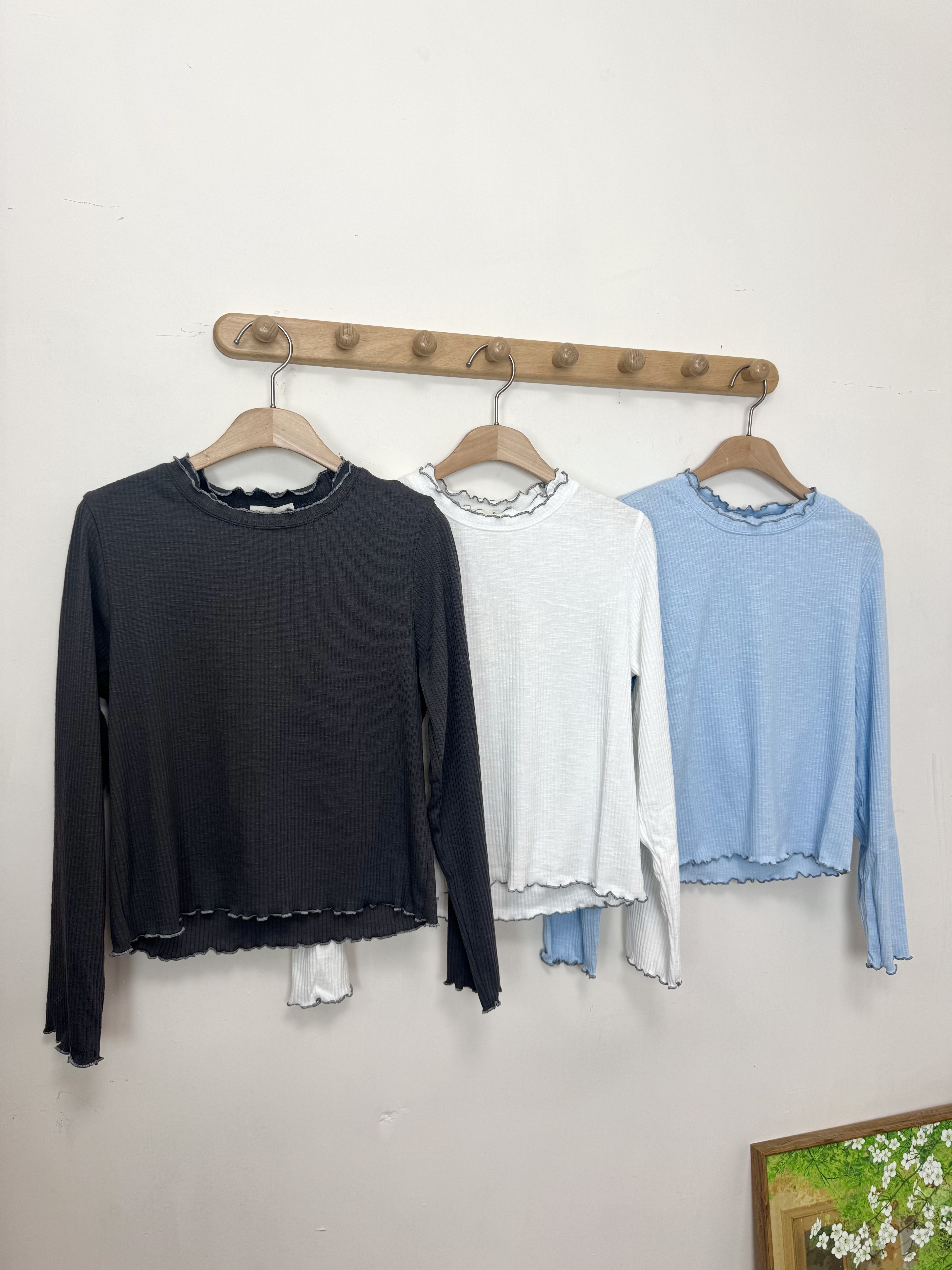 雙層領直紋長袖Top