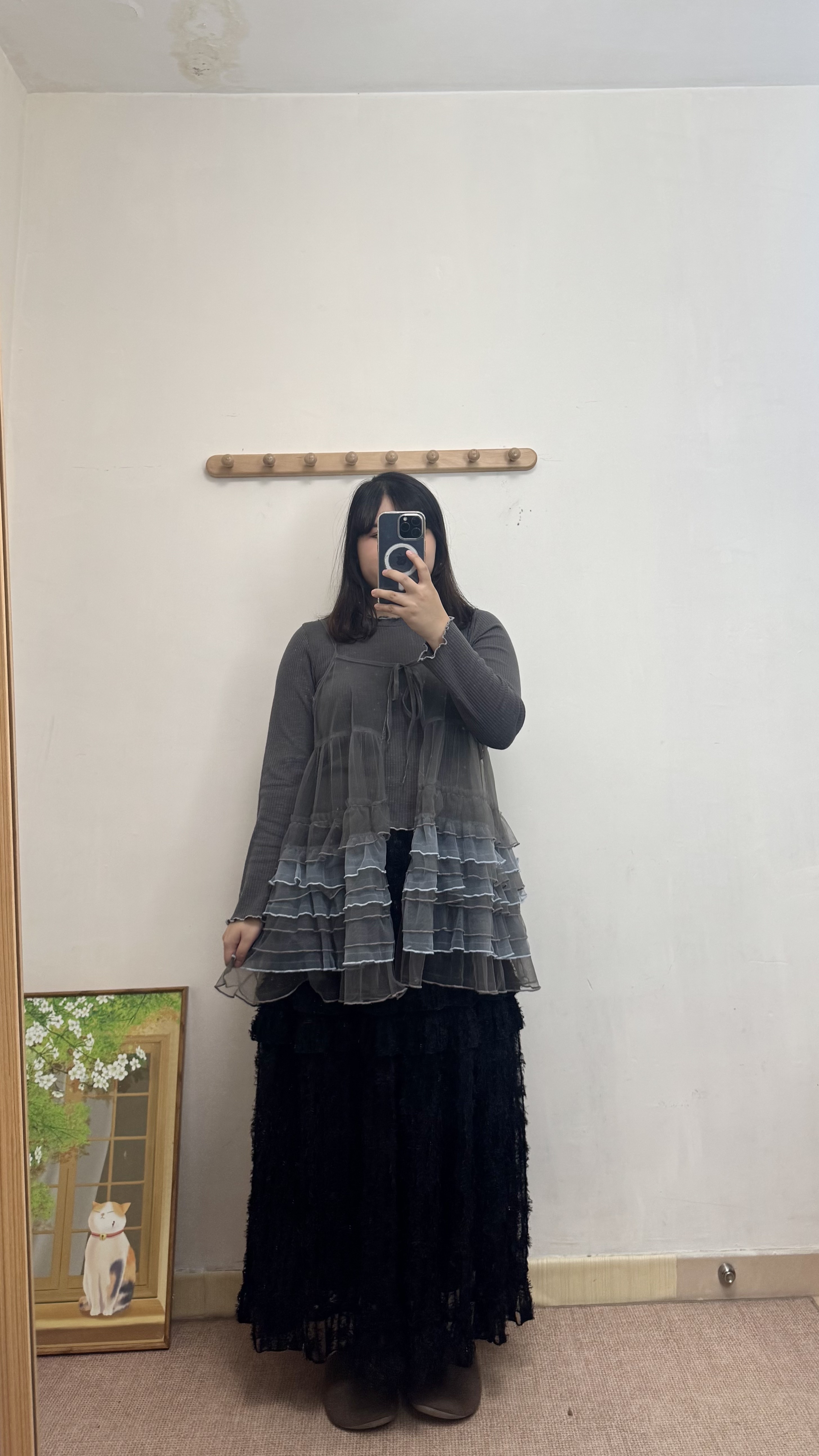 魚尾拼色滑紗透身吊帶