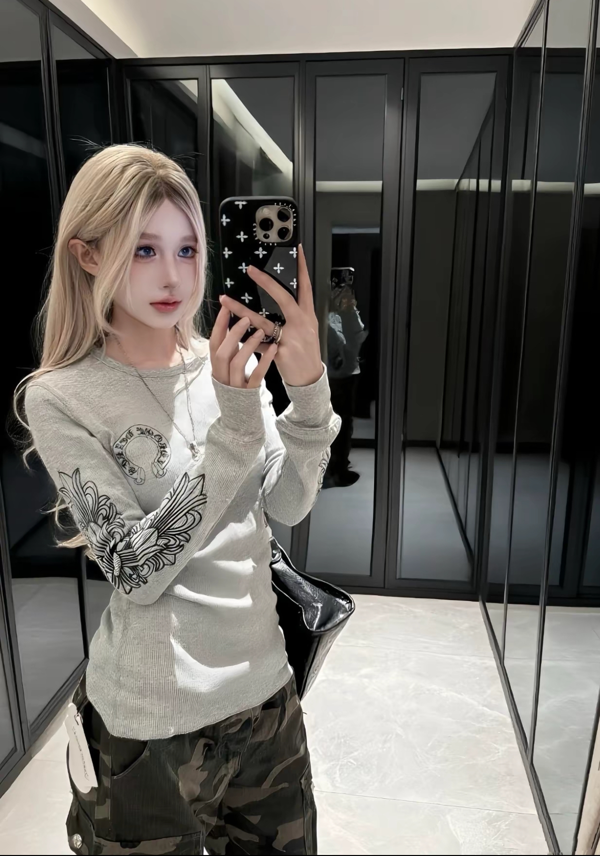 Chrome Hearts Printed Logo Crewneck Long Sleeve T-Shirt Grey Unisex CH-7188088