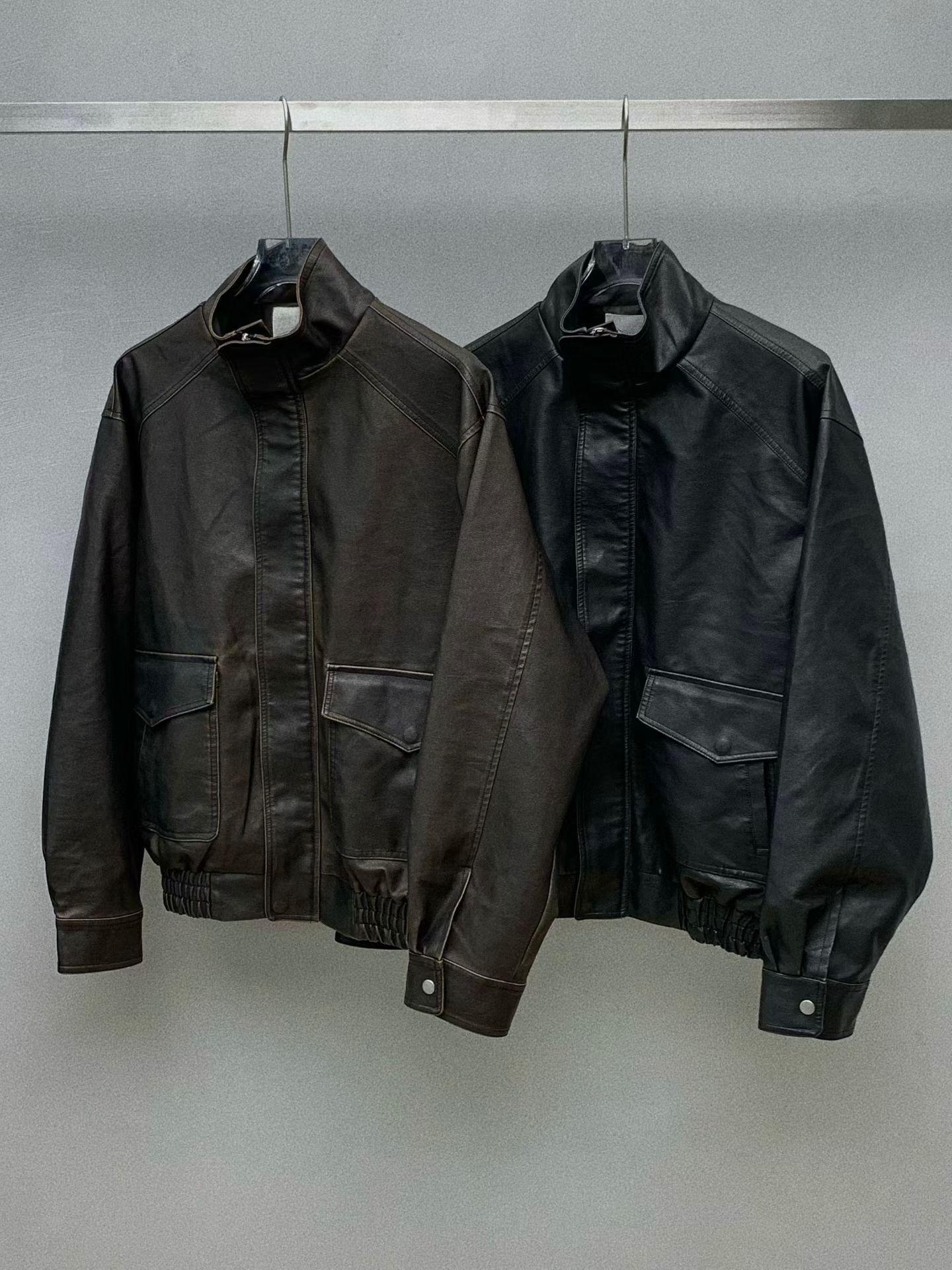 企領拉鍊合成皮褸 JK2645