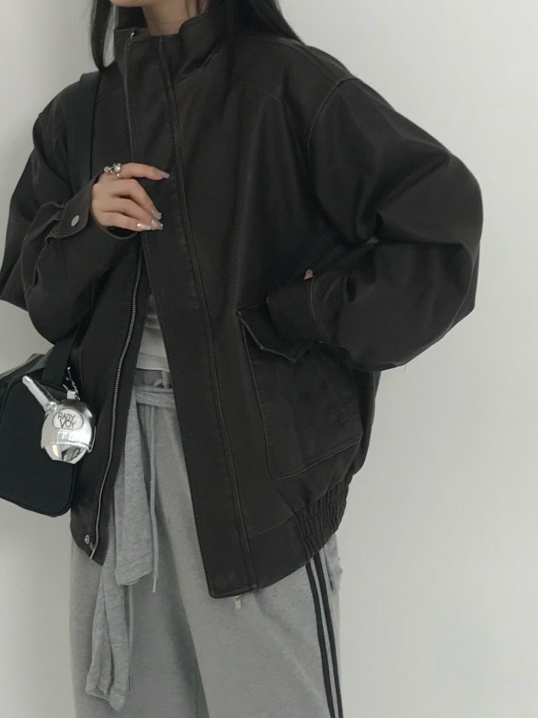 企領拉鍊合成皮褸 JK2645