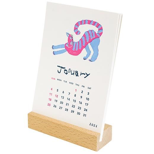 mirocomachiko 2026桌曆 金箔凸版印刷 附木頭底座｜日本Greeting Life