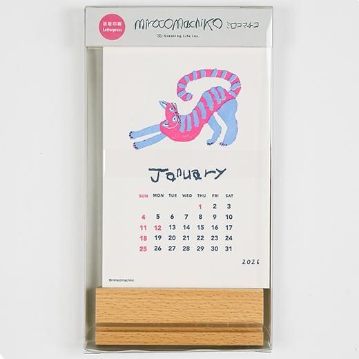 mirocomachiko 2026桌曆 金箔凸版印刷 附木頭底座｜日本Greeting Life