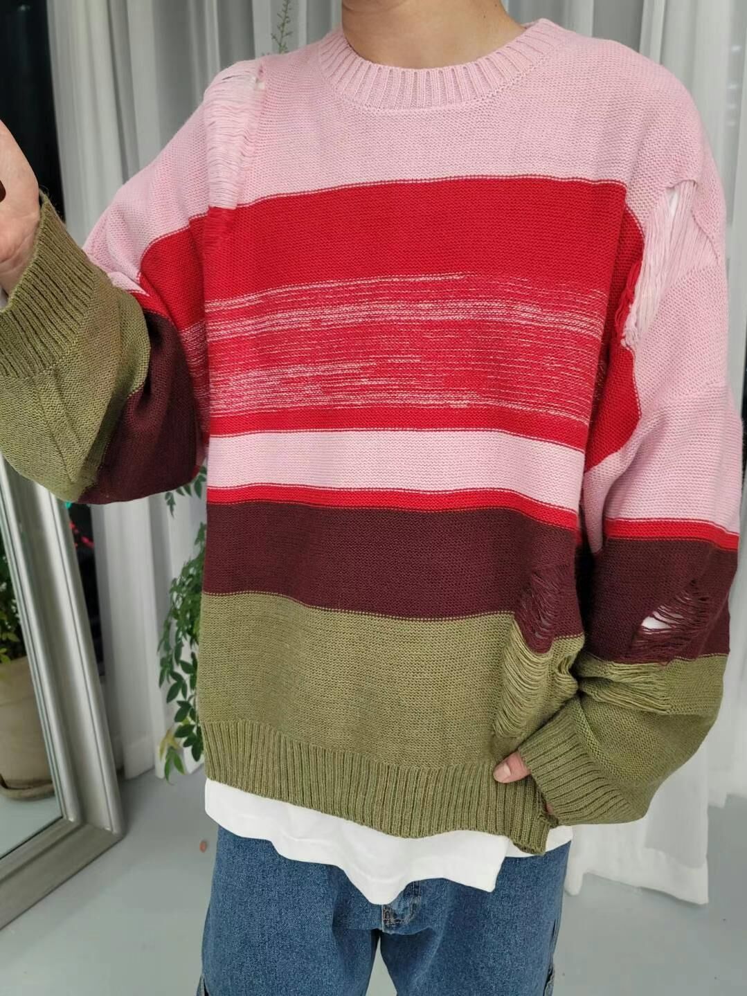 橫間長袖針織衫 T5812