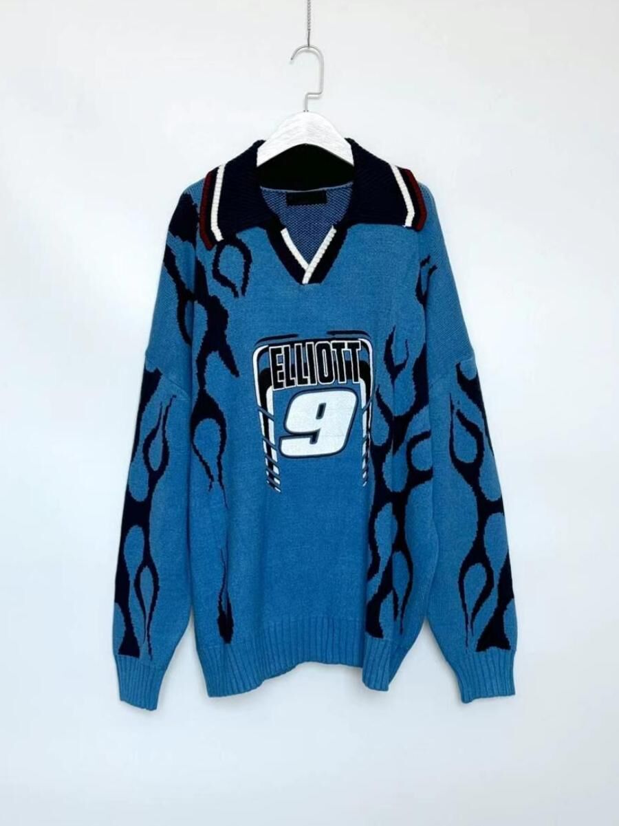 反領英文字針織衫 T5813