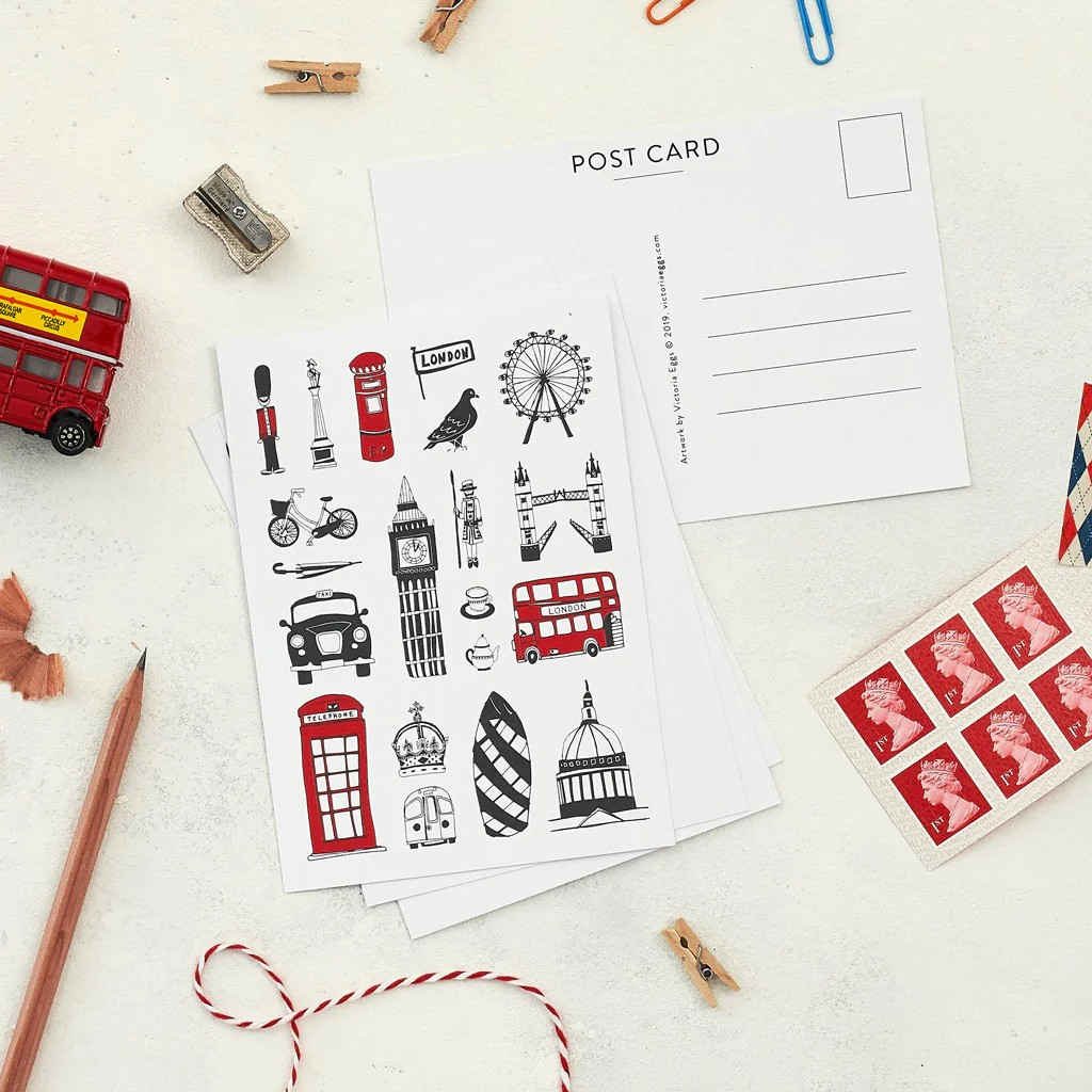 1VE1026-075 VICTORIA EGGS Pack of Six London Postcards #PC01 (D-EU-E)