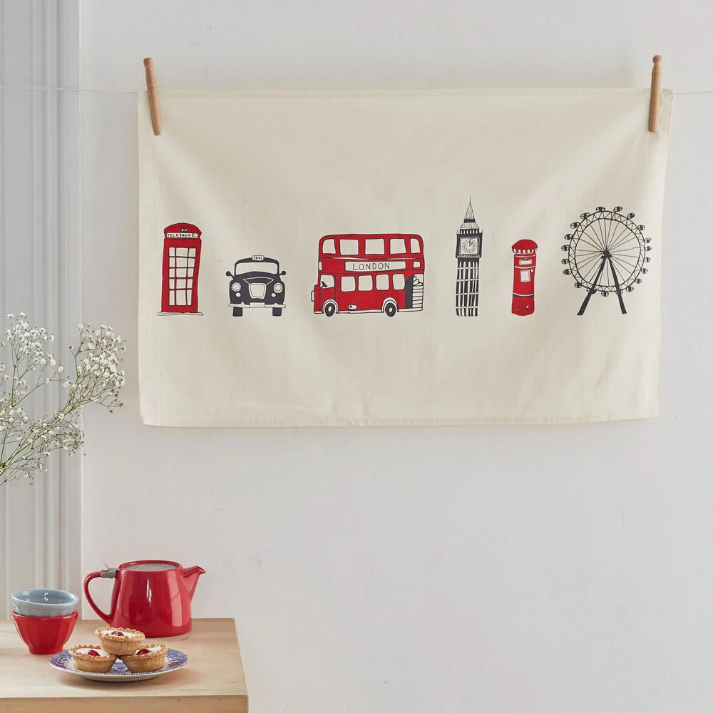 1VE1026-084 VICTORIA EGGS London Skyline Tea Towel #TT56 (D-EU-E)
