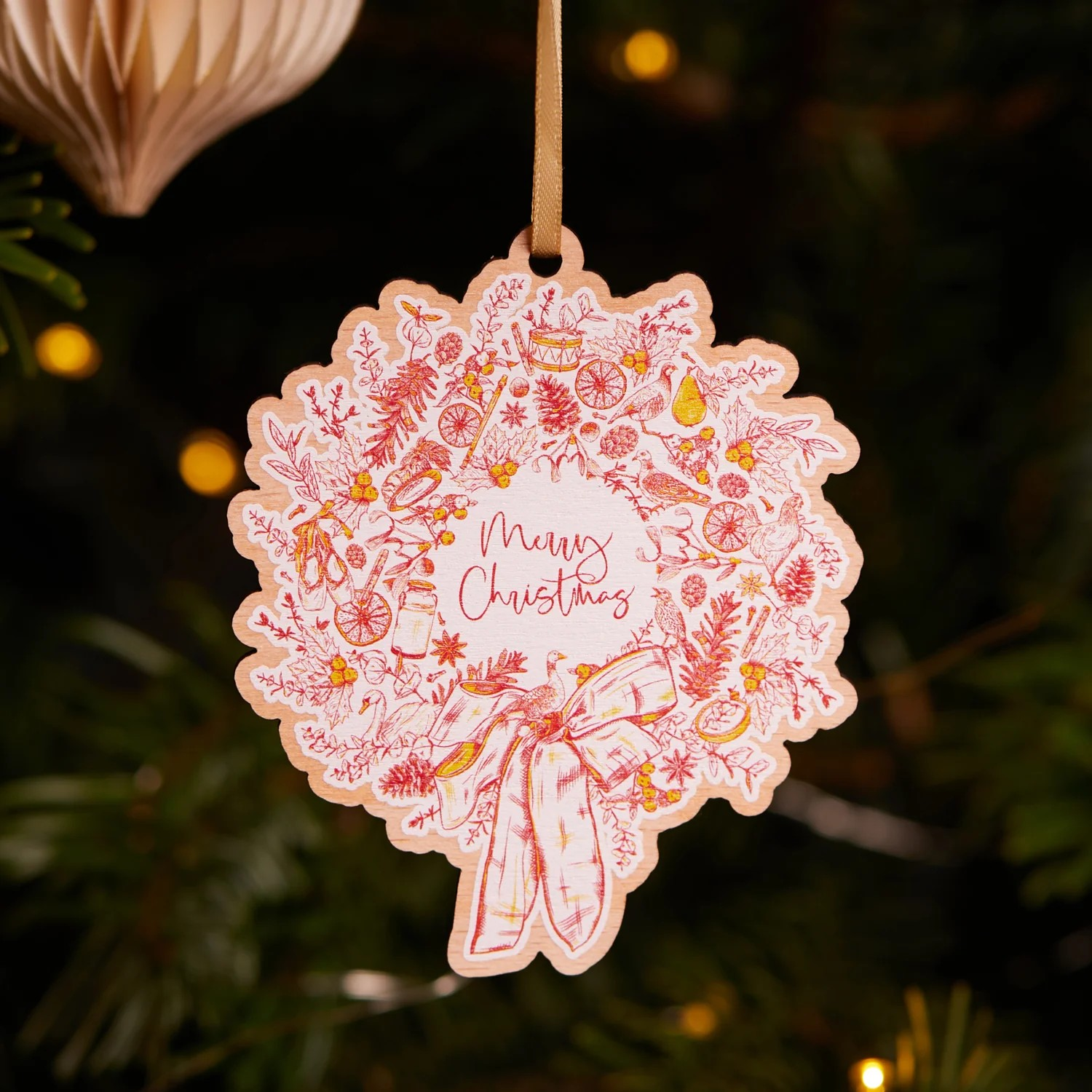 1VE1026-126 VICTORIA EGGS Christmas Wreath Wooden Decoration #DEC06 (D-EU-E)