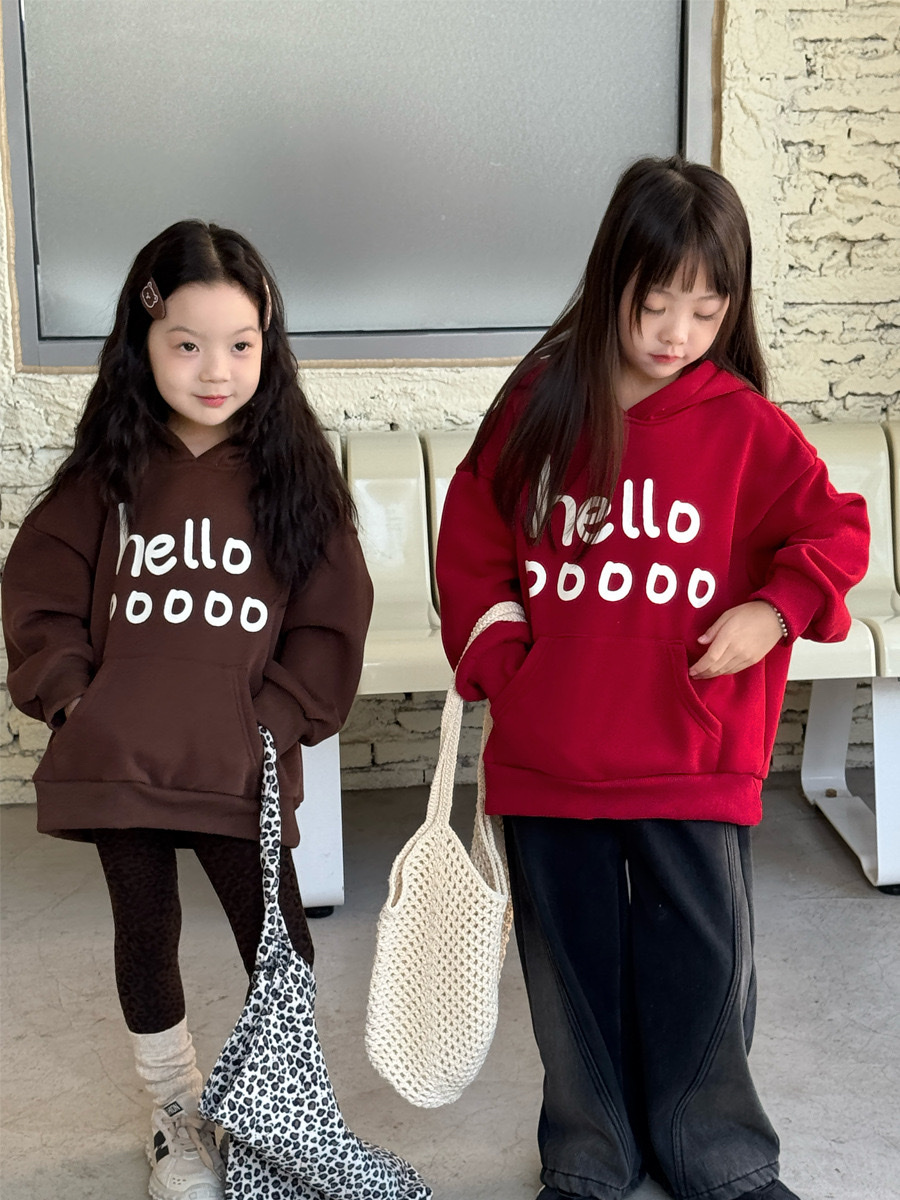 Helloooooo寬鬆連帽加絨上衣