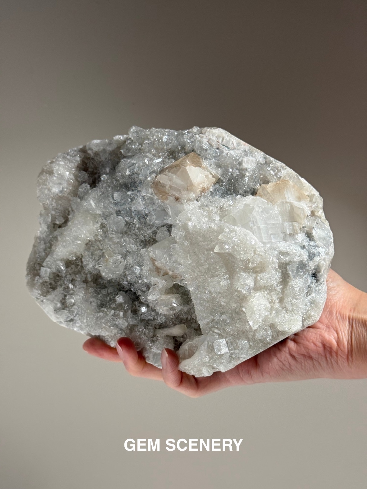 The Silent Current - Blue Chalcedony with Apophyllite • Calcite • Stilbite