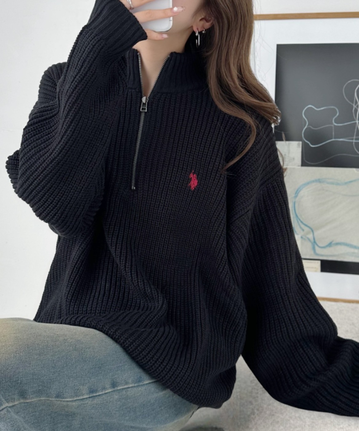 日本 U.S. POLO ASSN. 半拉鍊 針織 毛衣 寬鬆 針織衫 七色