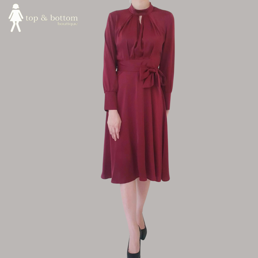 L/SLEEVE THICK SATIN DRESS