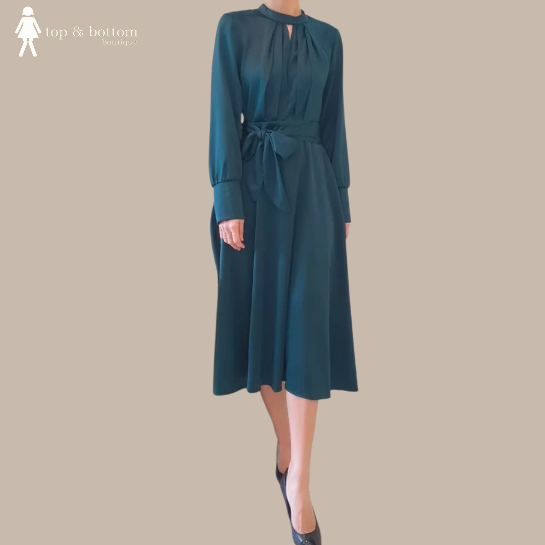 L/SLEEVE THICK SATIN DRESS