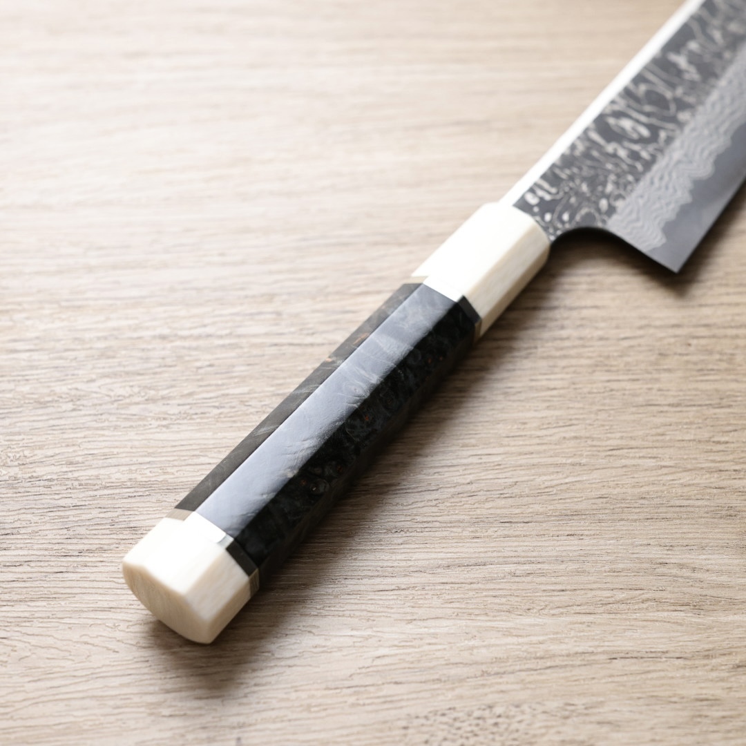 初心x二唐 切付牛刀 240mm SLD鋼 黑打大馬士革