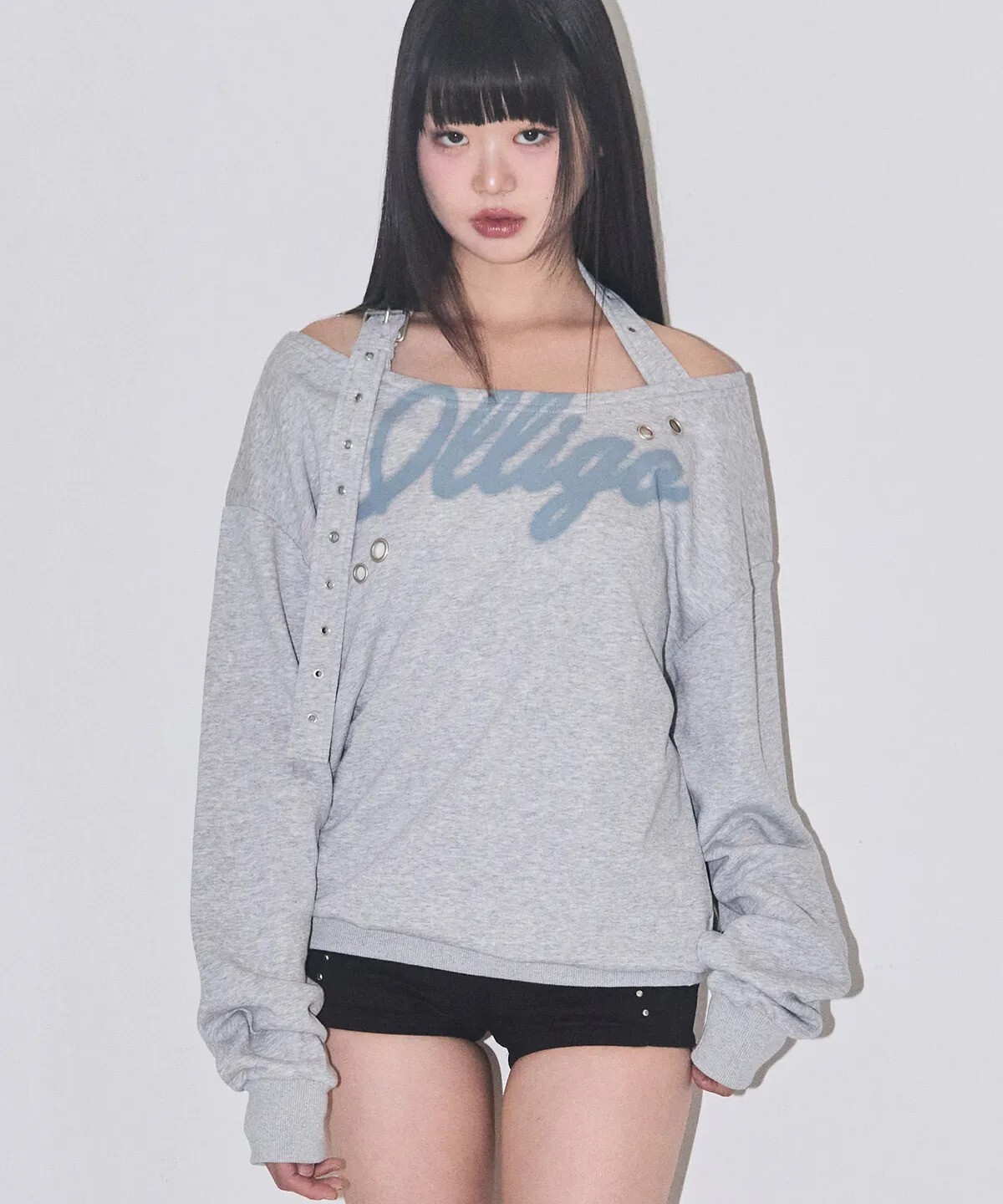 illigo - 129 buckle off shoulder sweatshirt (melange)