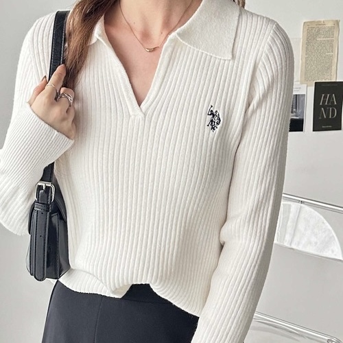 U.S. POLO ASSN. x GeeRA POLO領 針織上衣 長袖 V領  96864016