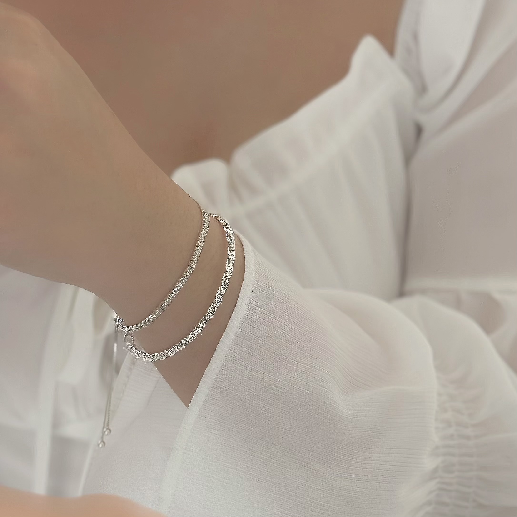 Y160推🔥雙線粗款扭結純銀軟線手環