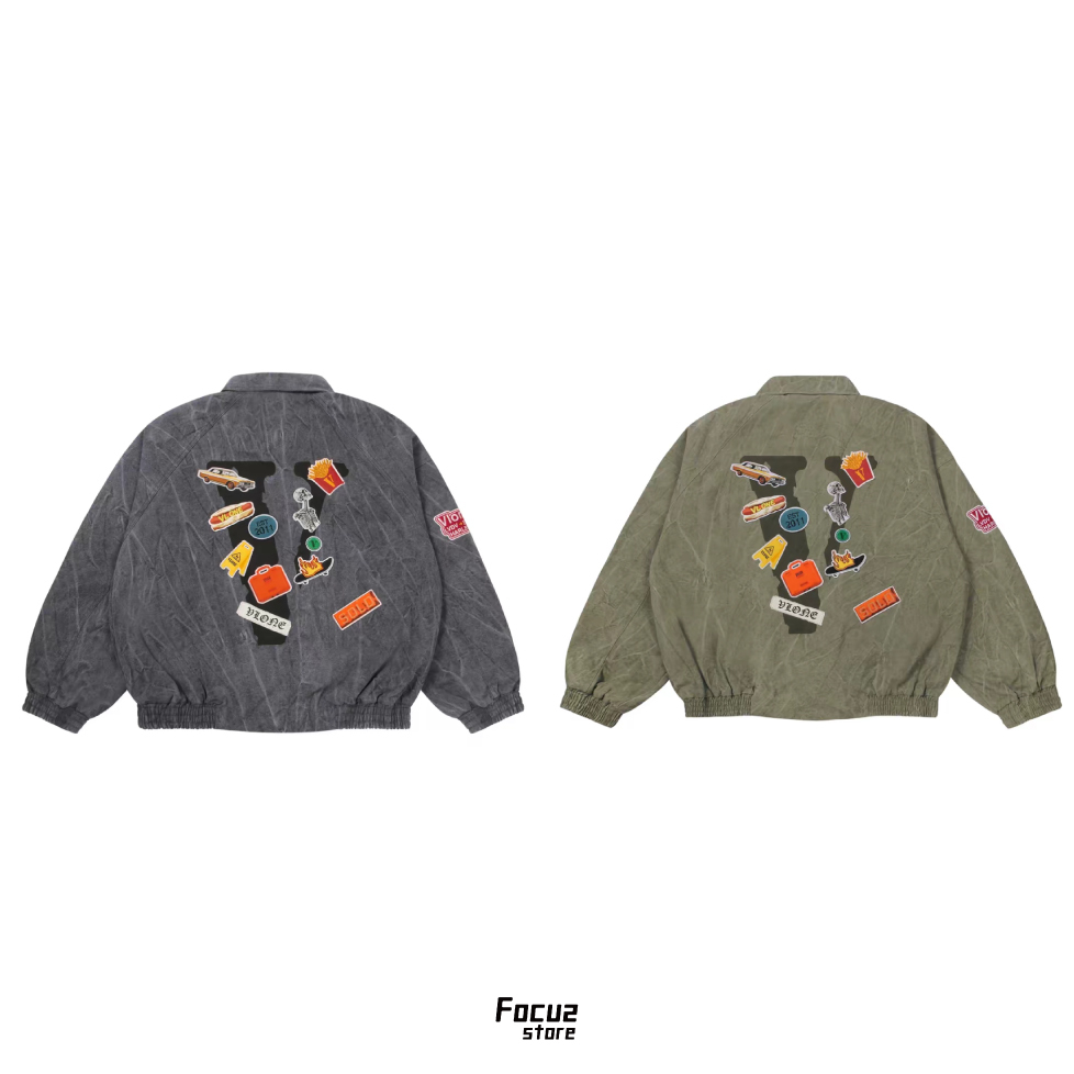 【Focus Store】預購 VLONE Big Logo Washed Sticker Bomber 水洗 貼布印花 飛行外套 兩色