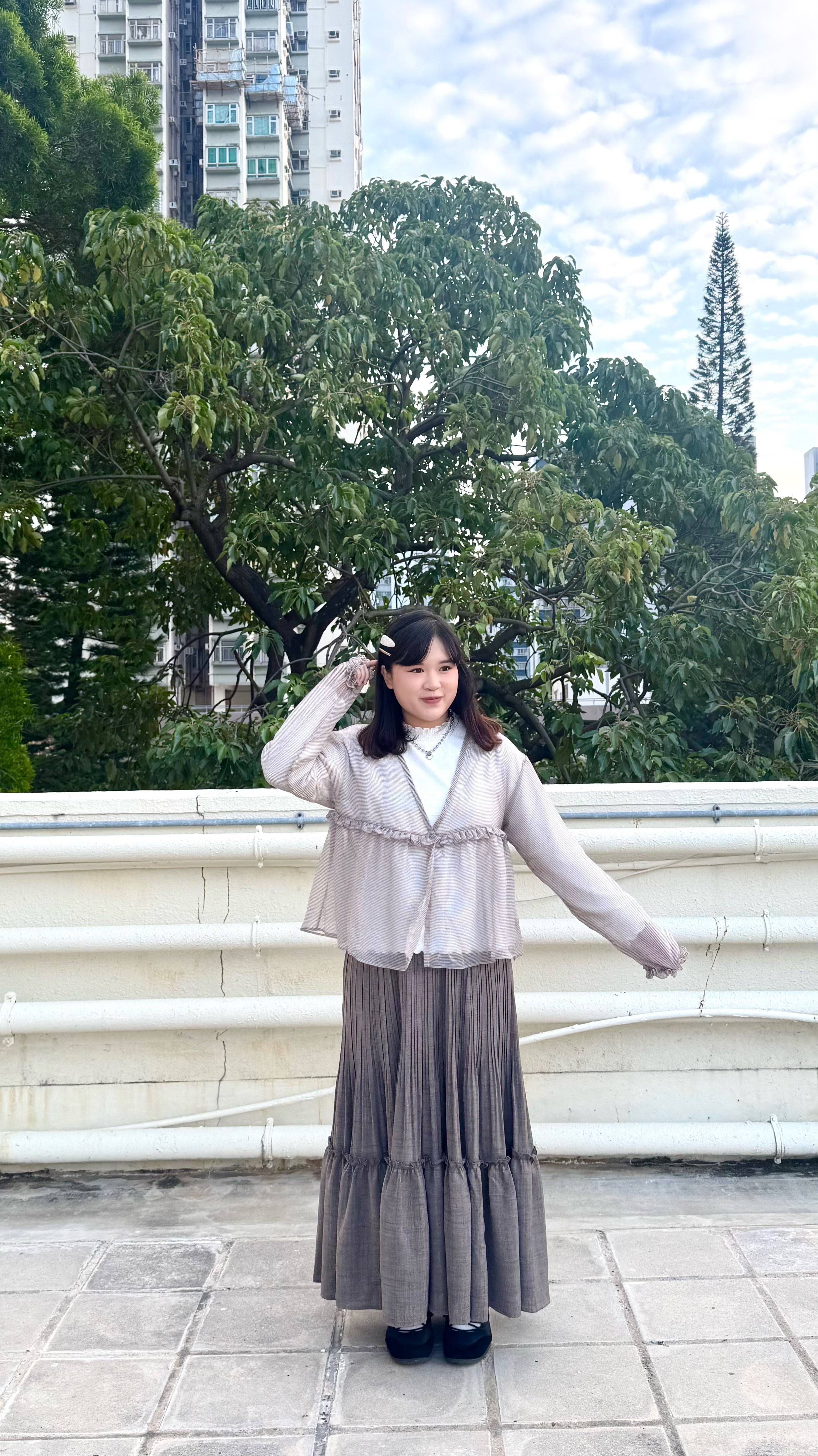 細格花邊啪鈕透身外套