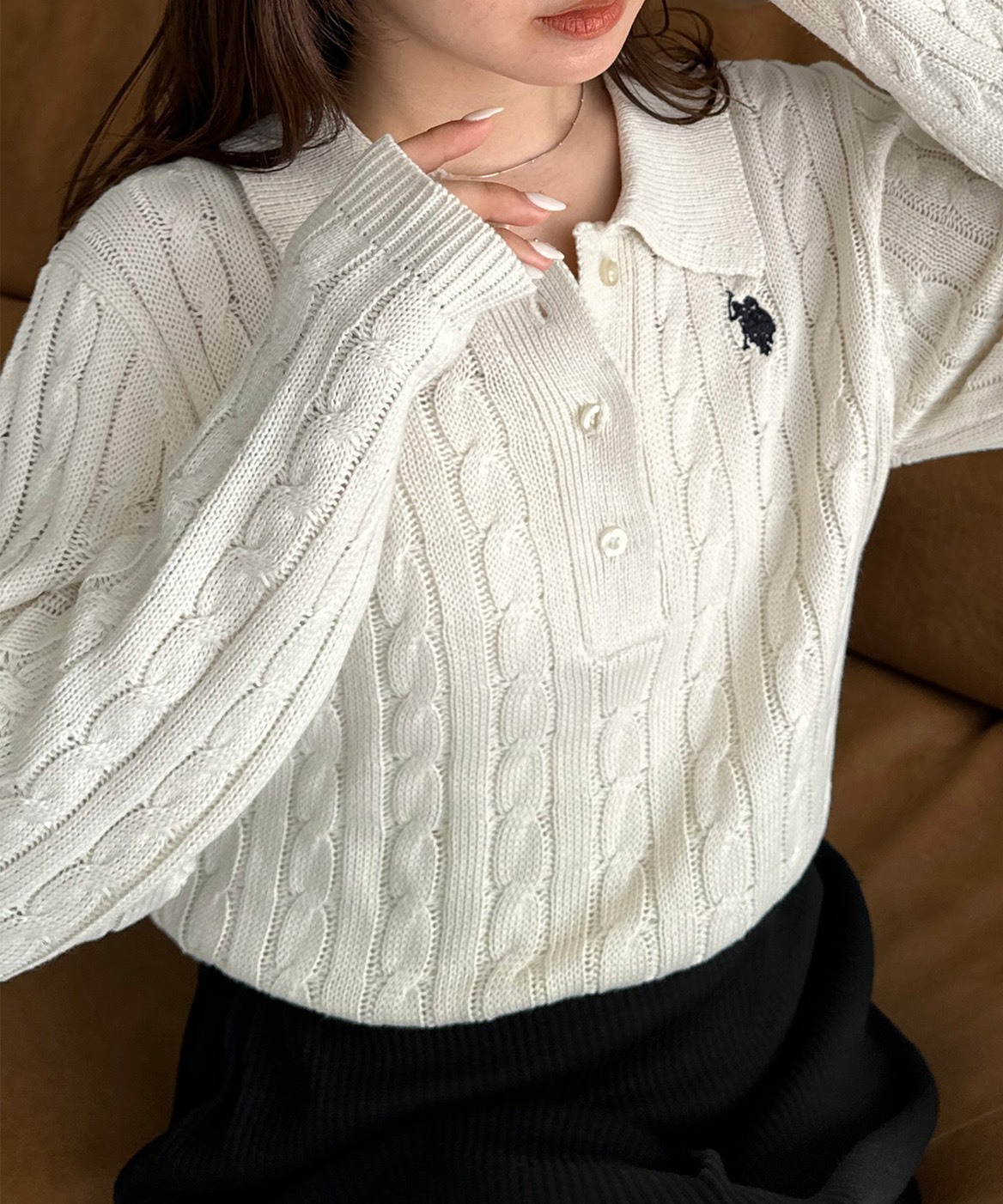 日本 U.S.POLO ASSN.翻領 麻花 刺繡 Polo衫 長袖 針織衫 四色