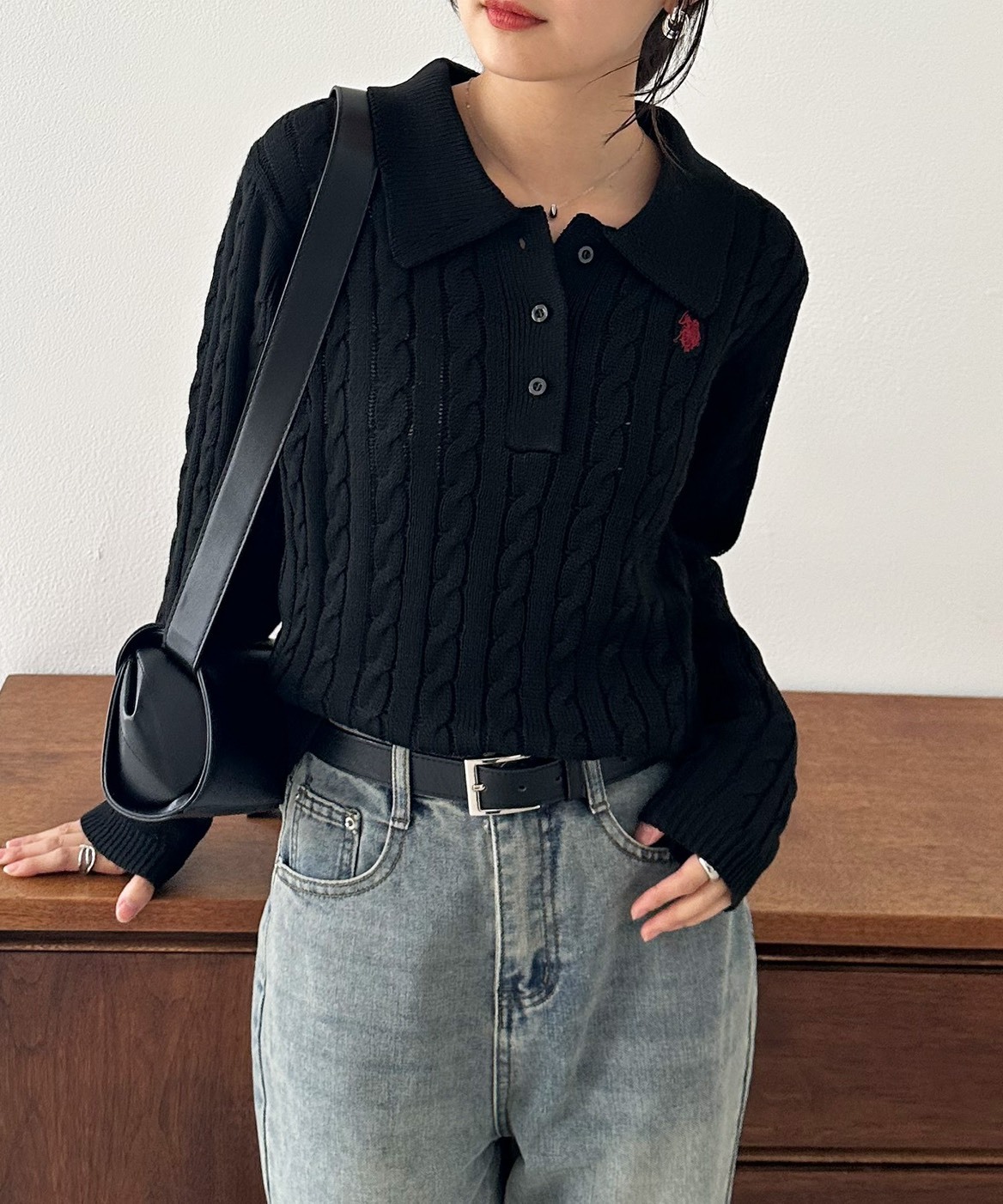 日本 U.S.POLO ASSN.翻領 麻花 刺繡 Polo衫 長袖 針織衫 四色