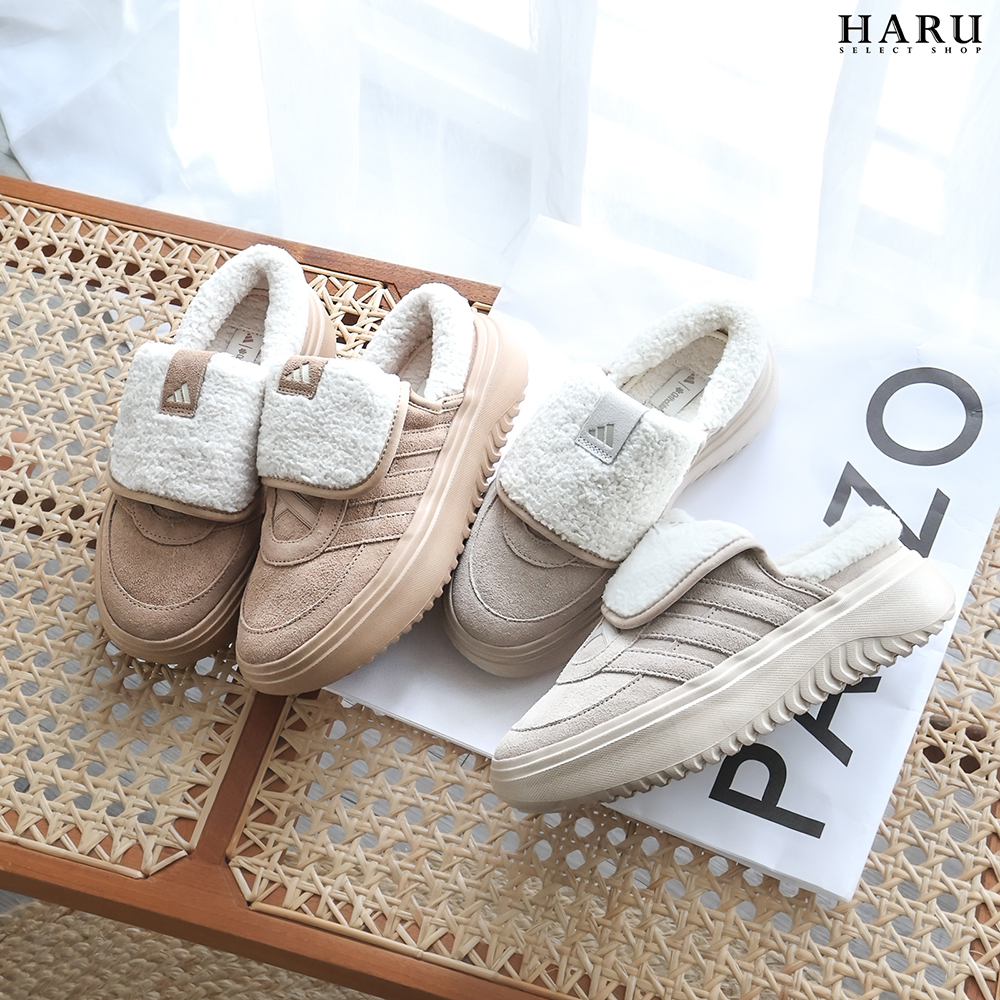 adidas Grand Court Mule 毛毛拖鞋 翻蓋鞋舌 厚底 毛絨絨 麵包鞋 穆勒鞋 淺卡其 小麥棕 黑色 UGG 平替