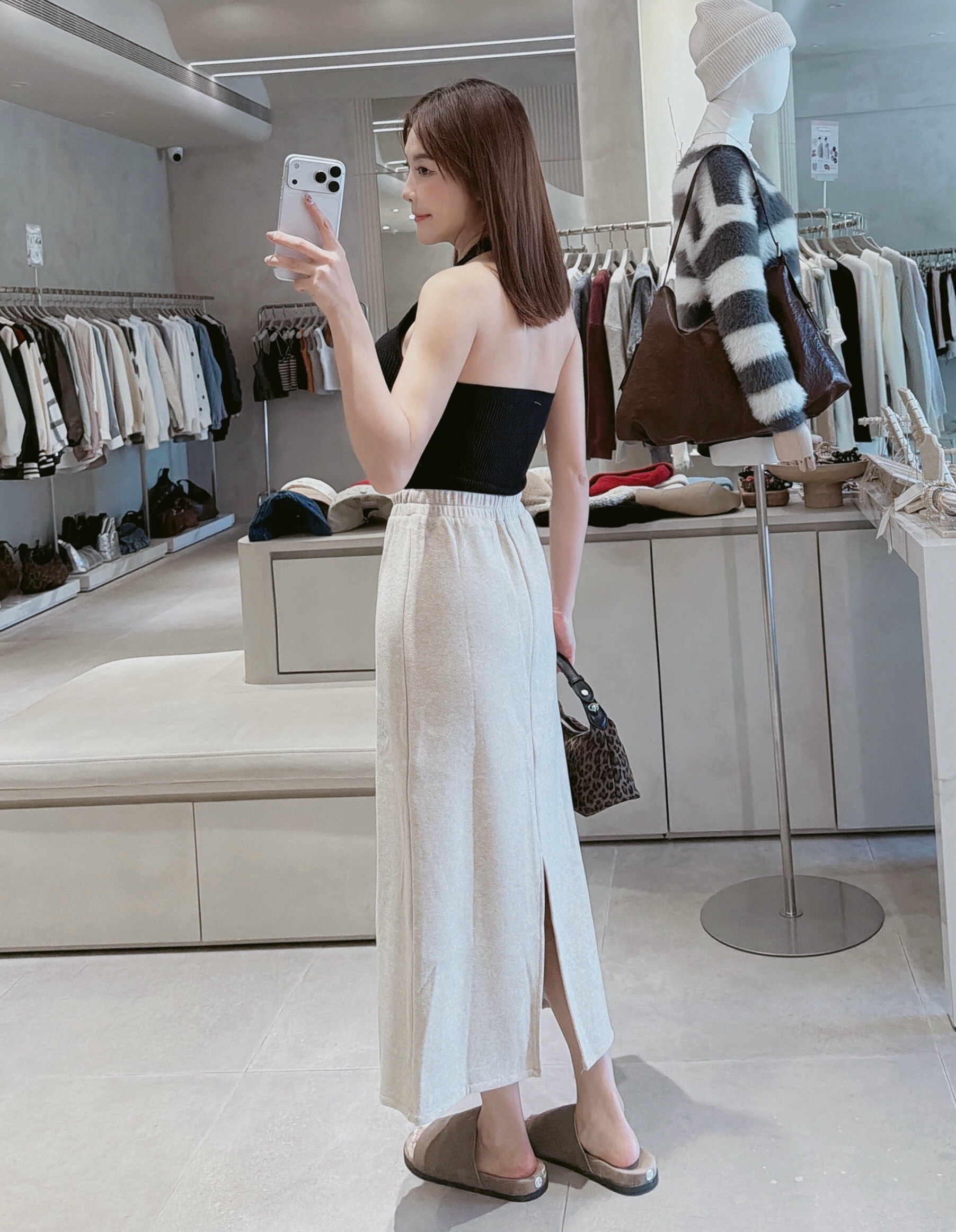 後開岔毛呢內刷毛長裙