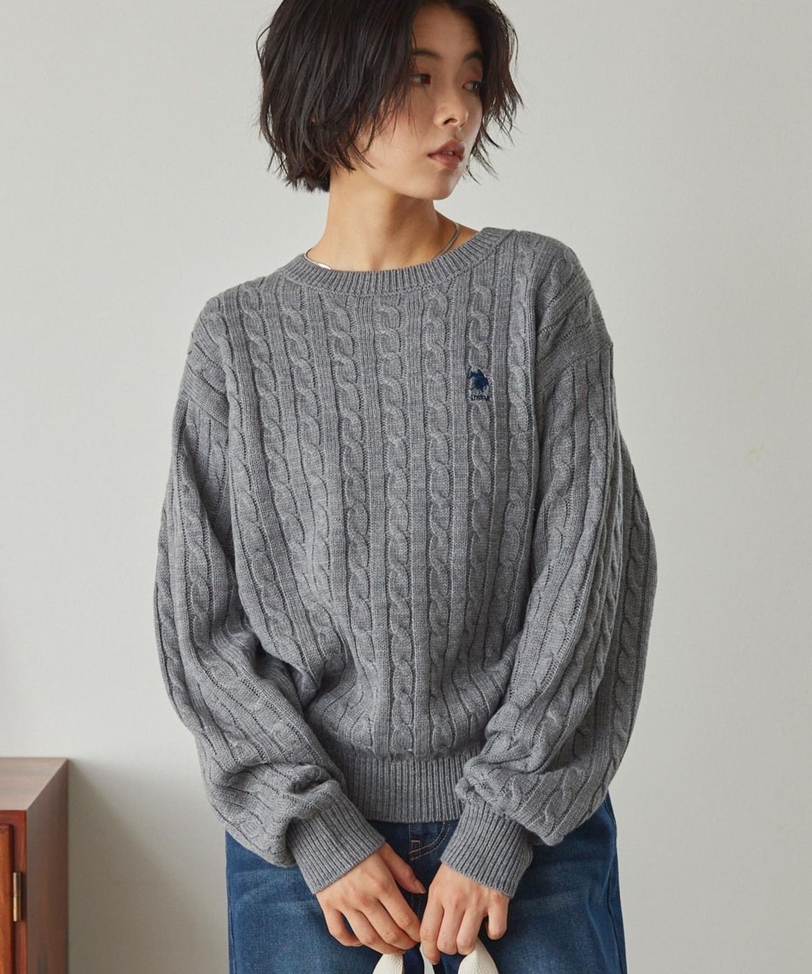 【現貨】日本 U.S. POLO ASSN. 麻花 刺繡 圓領 毛衣 長袖 針織衫 五色