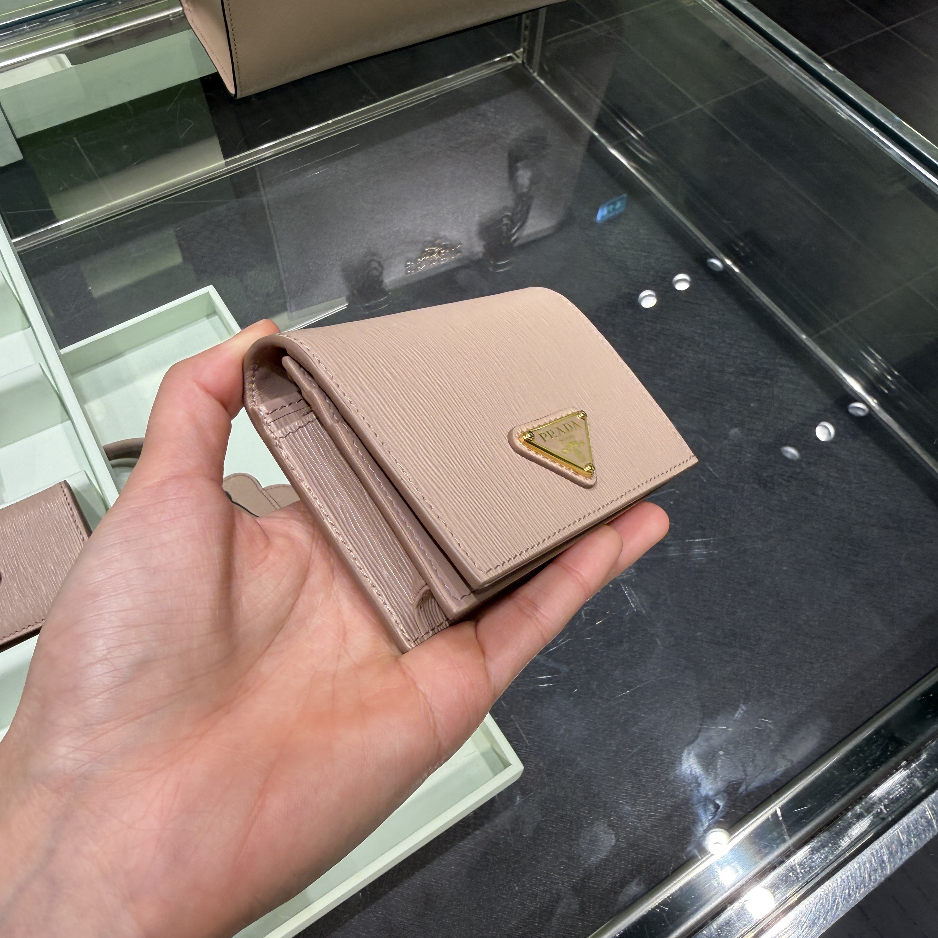 Prada Ripple leather Bi-fold Wallet Dusty Rose 1MV021