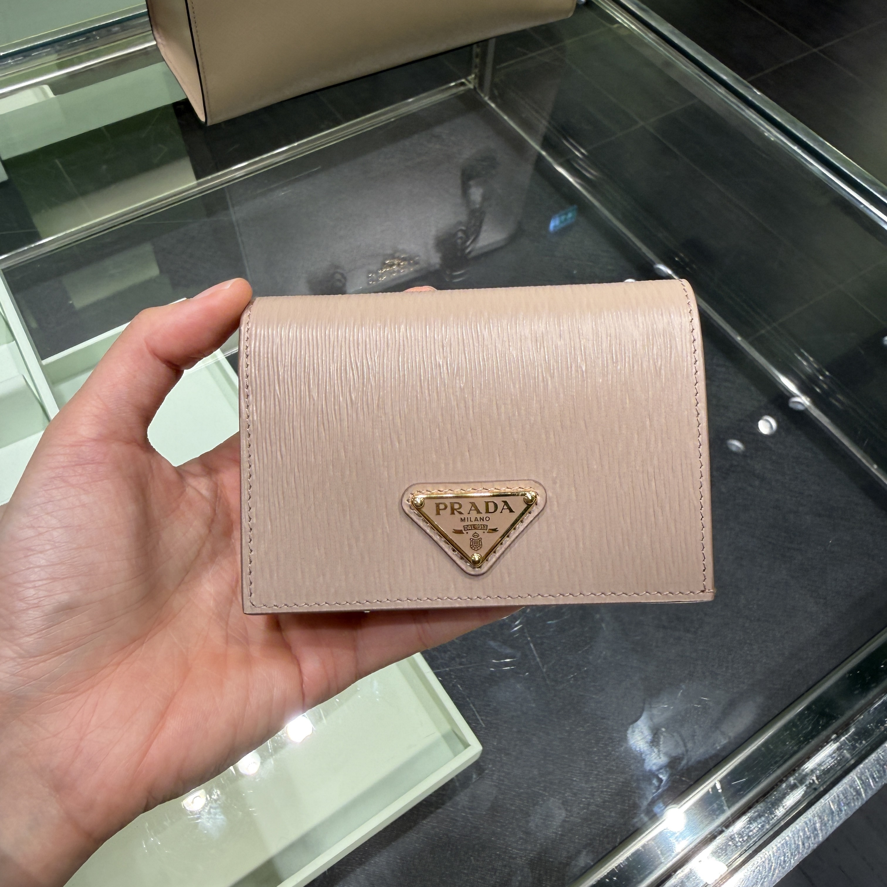 Prada Ripple leather Bi-fold Wallet Dusty Rose 1MV021