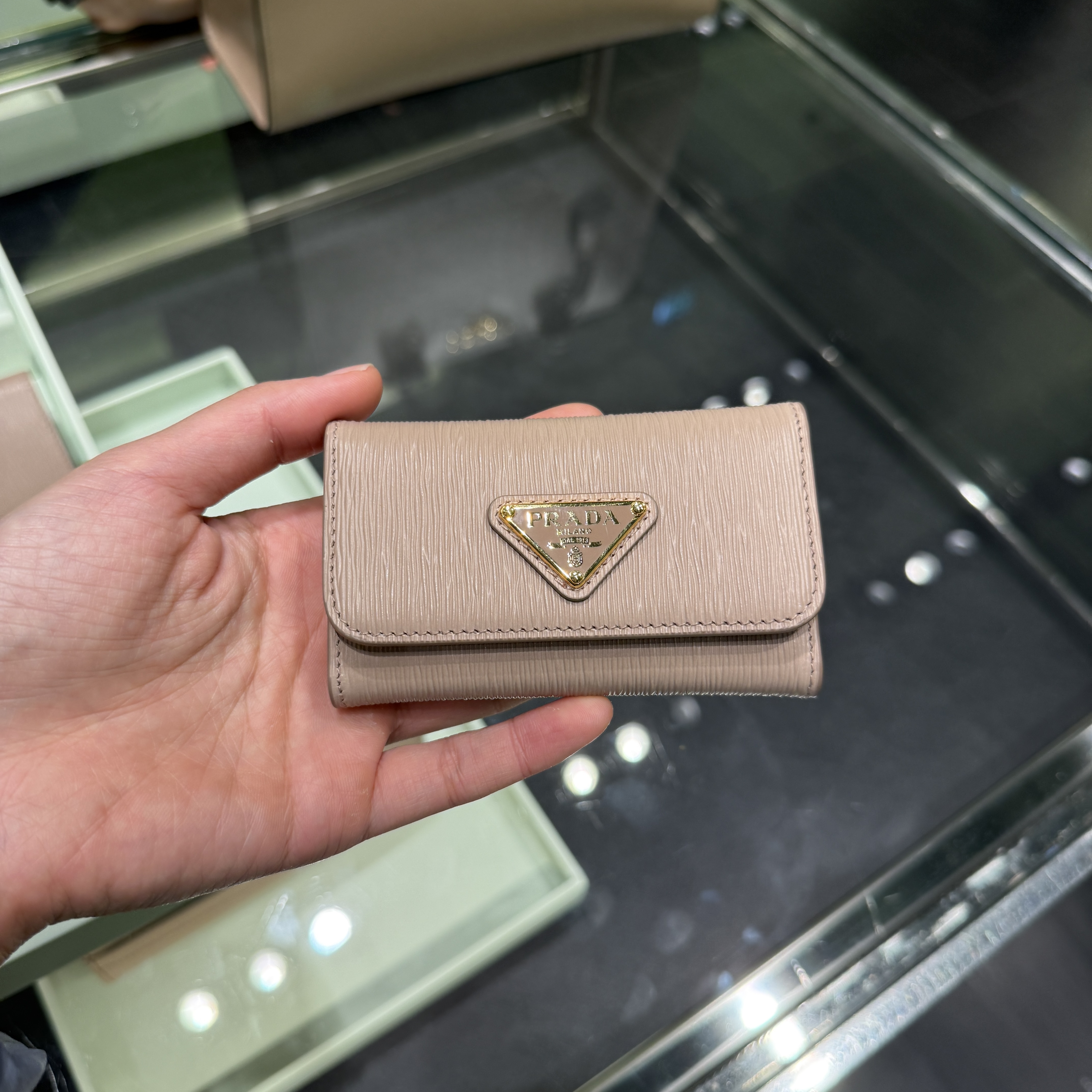 Prada Ribble Leather calf key case wallet Dusty Rose 1PG222