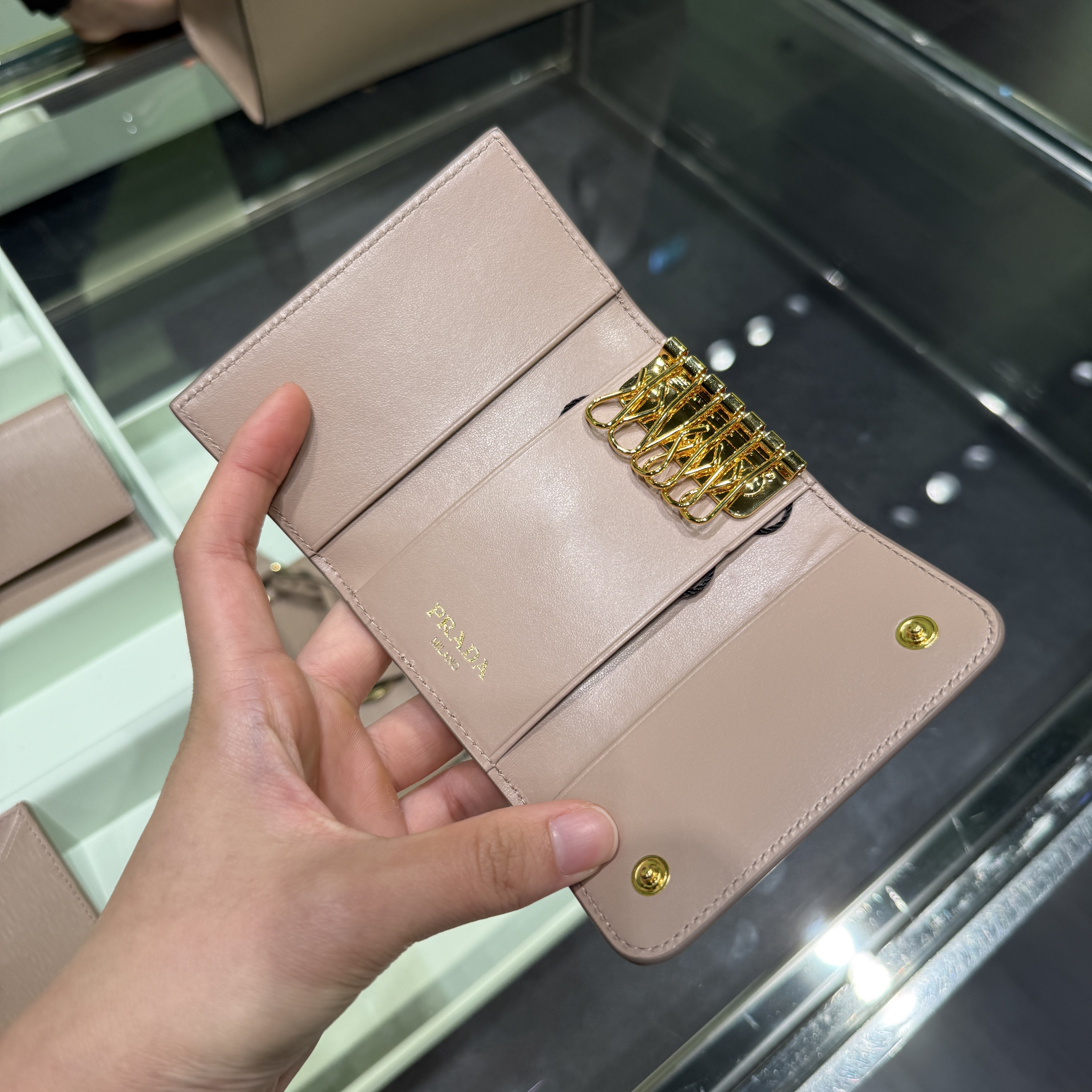 Prada Ribble Leather calf key case wallet Dusty Rose 1PG222