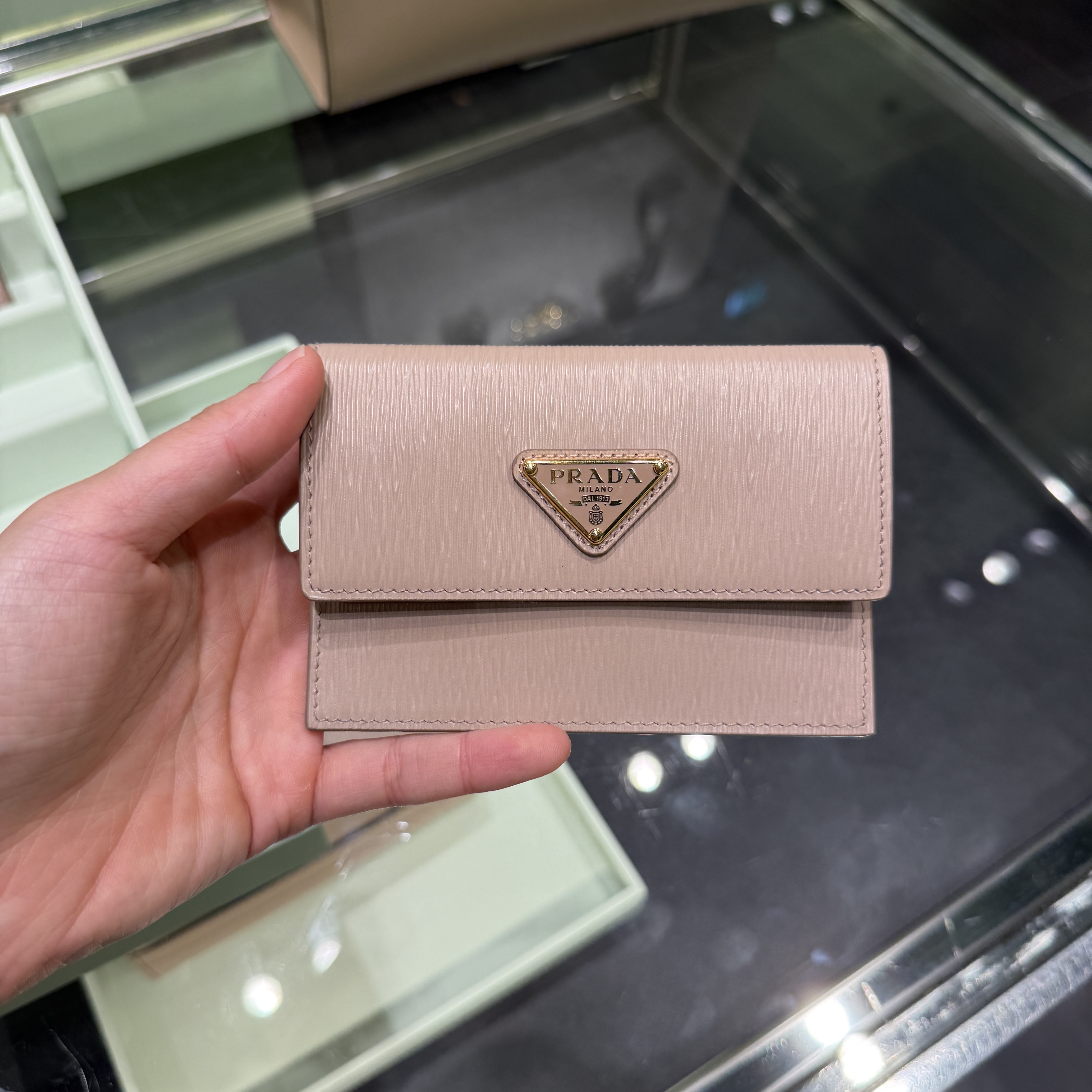 Prada Ribble Leather slim bi-fold card holder Dusty Rose 1MF027