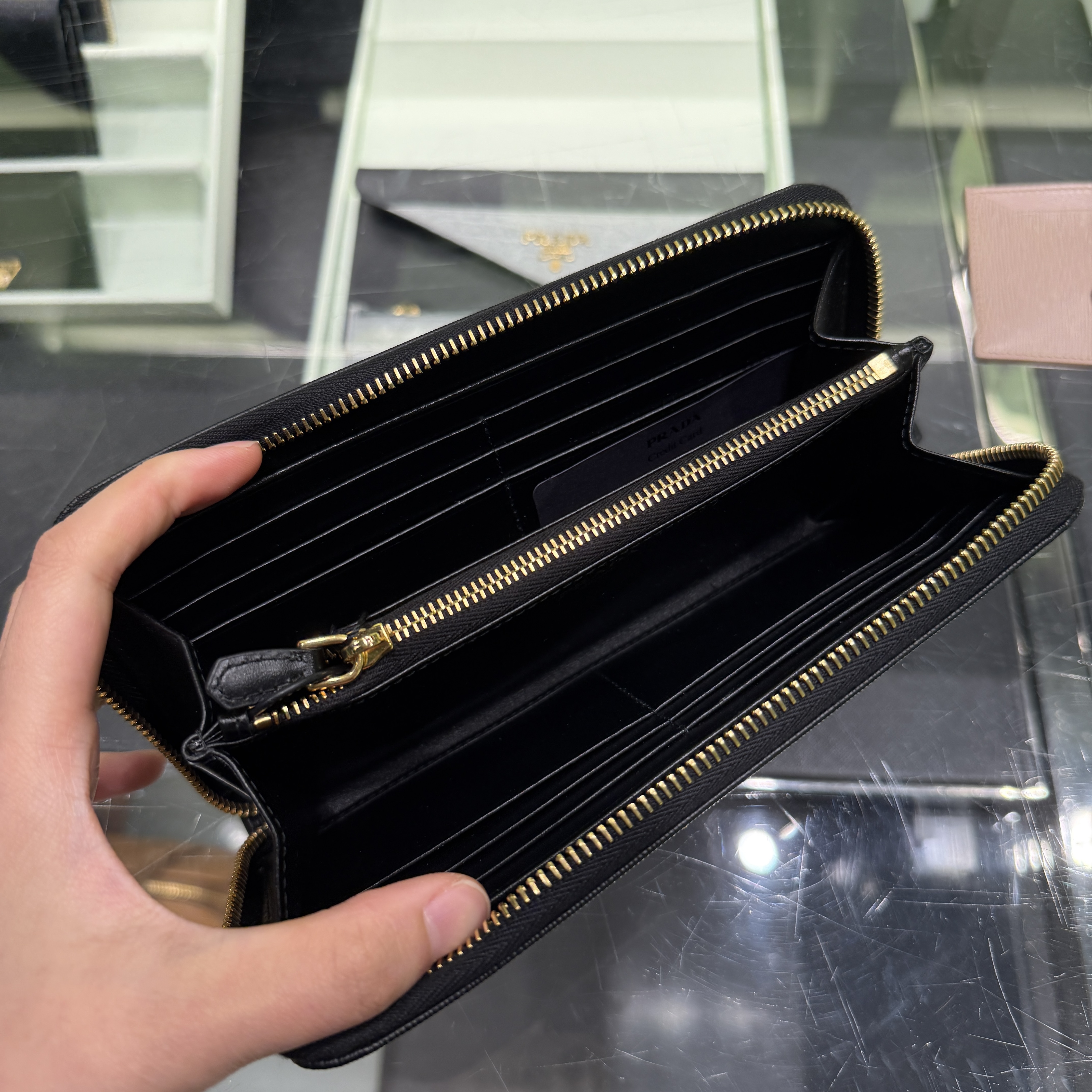 Prada Ribble Leather zip long Wallet Black 1ML506