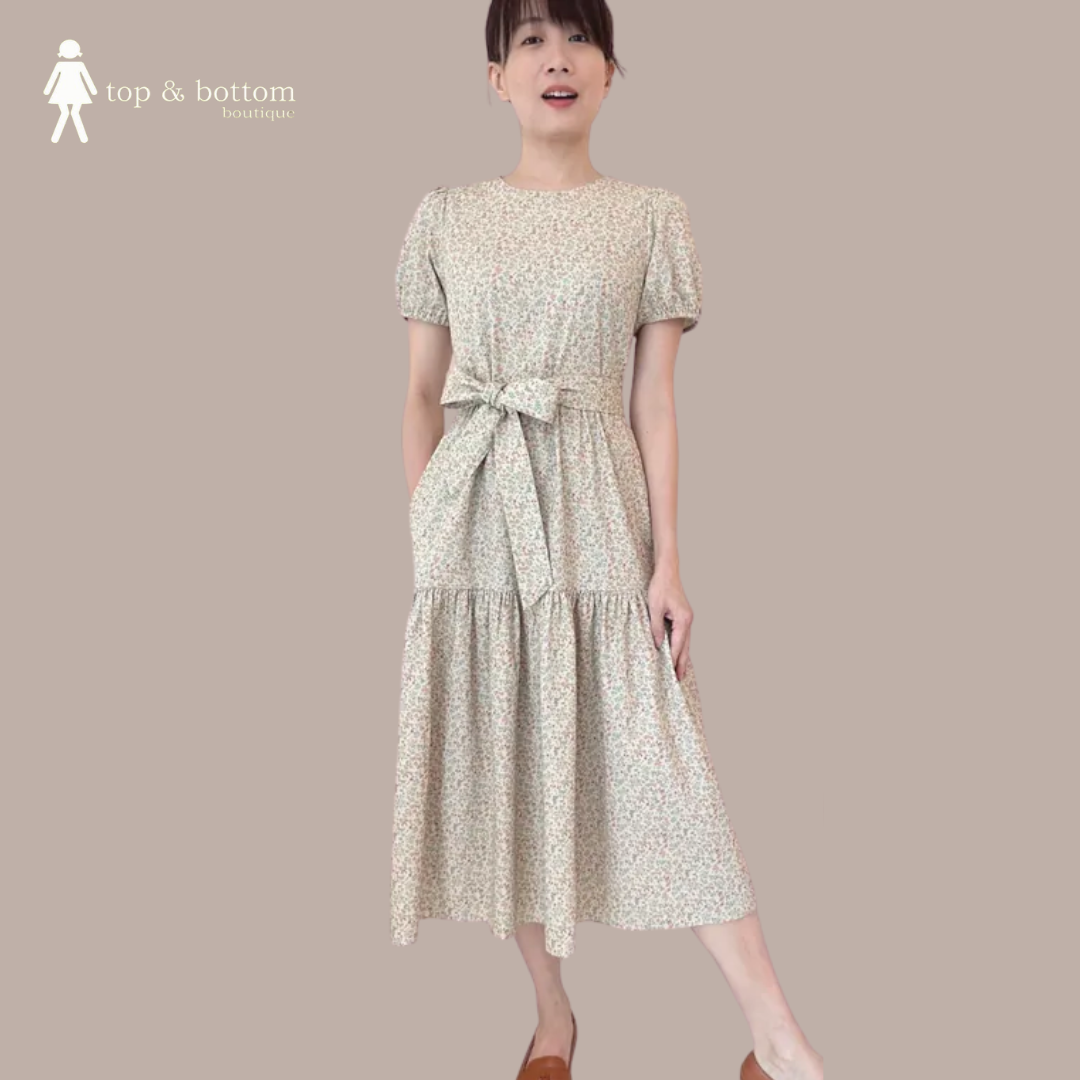 S/SLEEVE FLORAL LONG DRESS