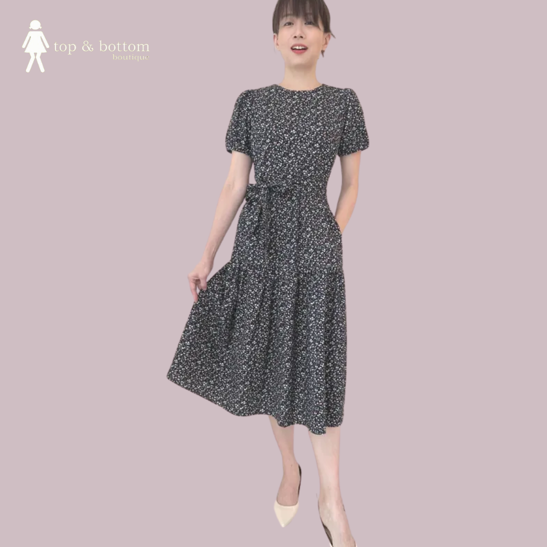 S/SLEEVE FLORAL LONG DRESS