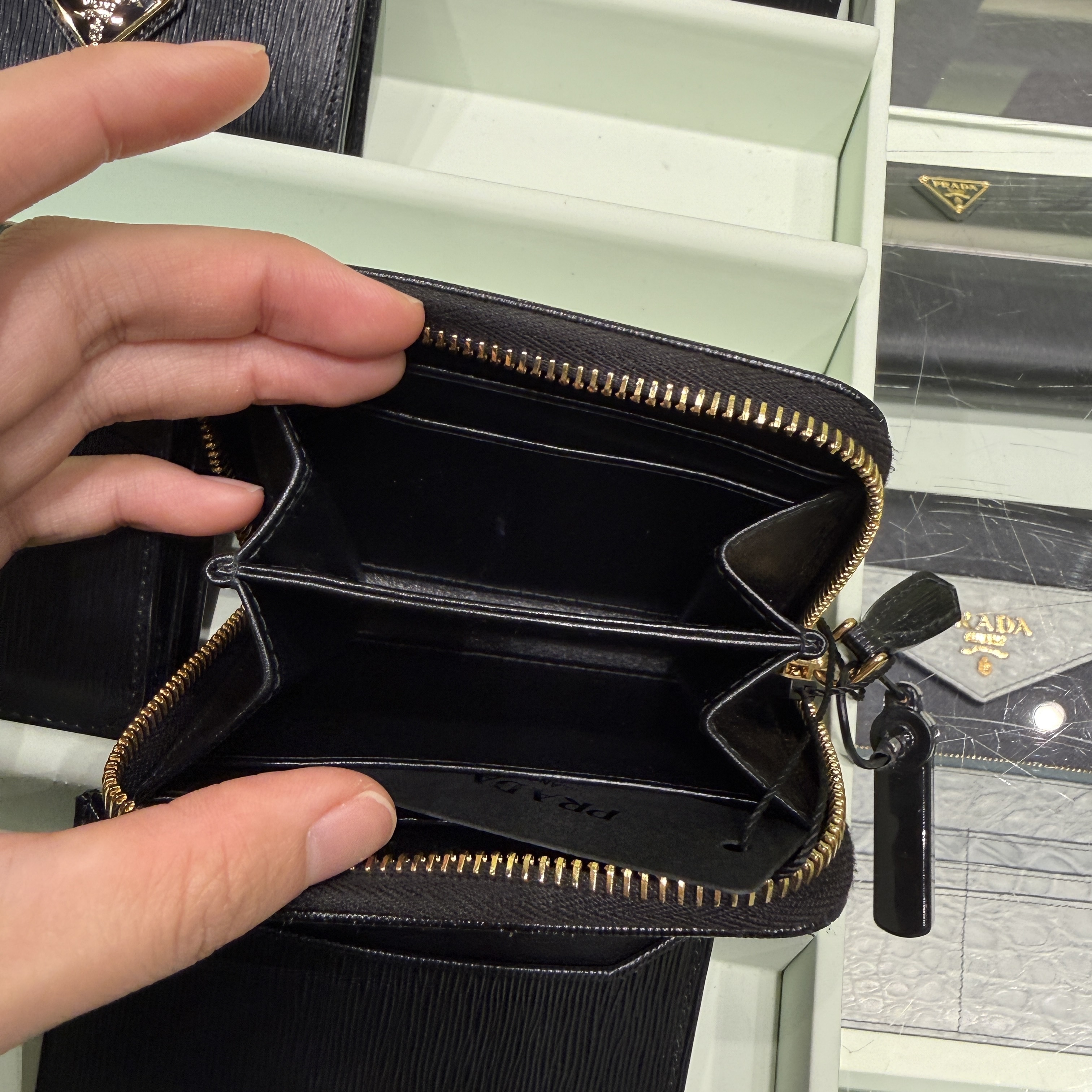 Prada Ribble Leather small zip-around Wallet Black 1MM268