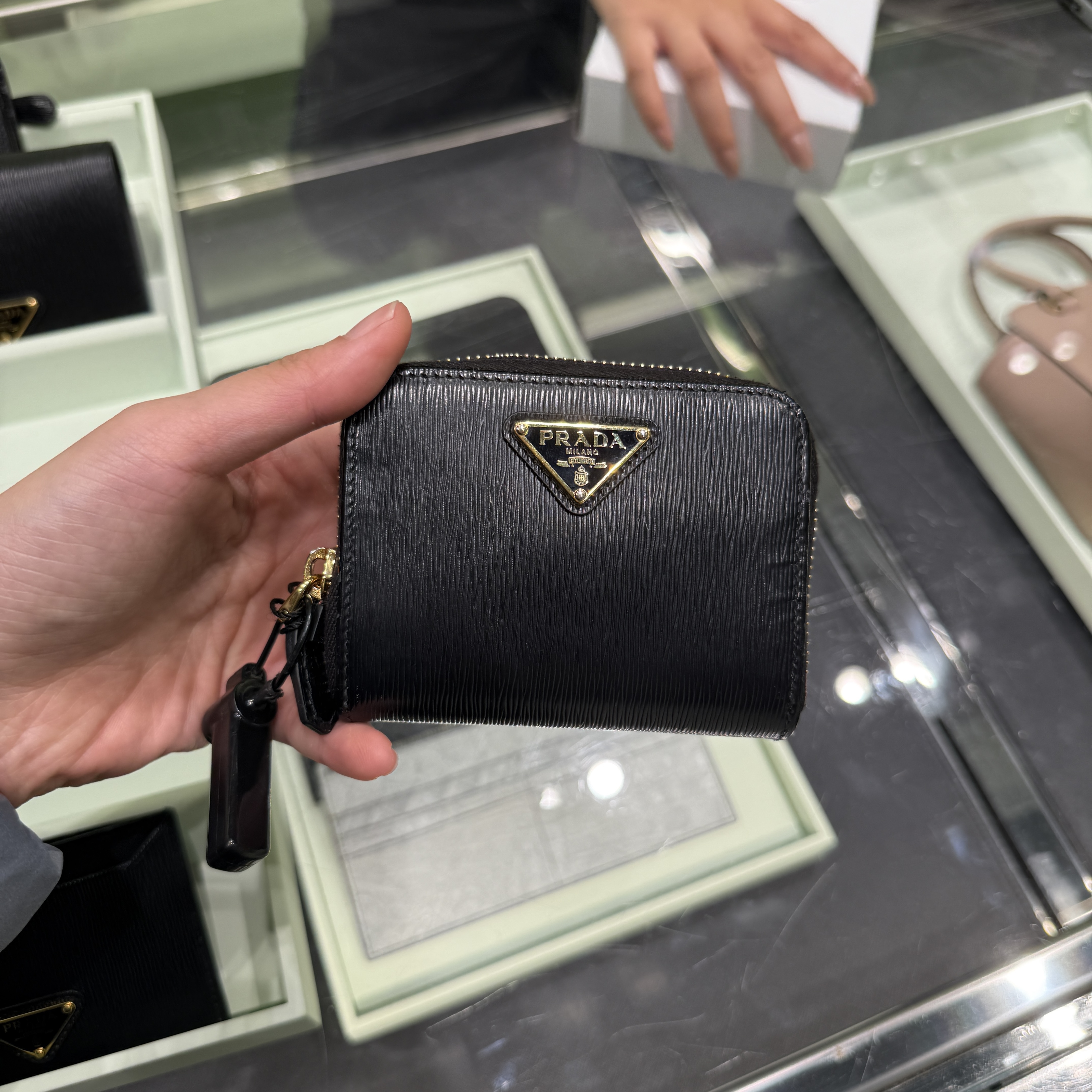 Prada Ribble Leather small zip-around Wallet Black 1MM268