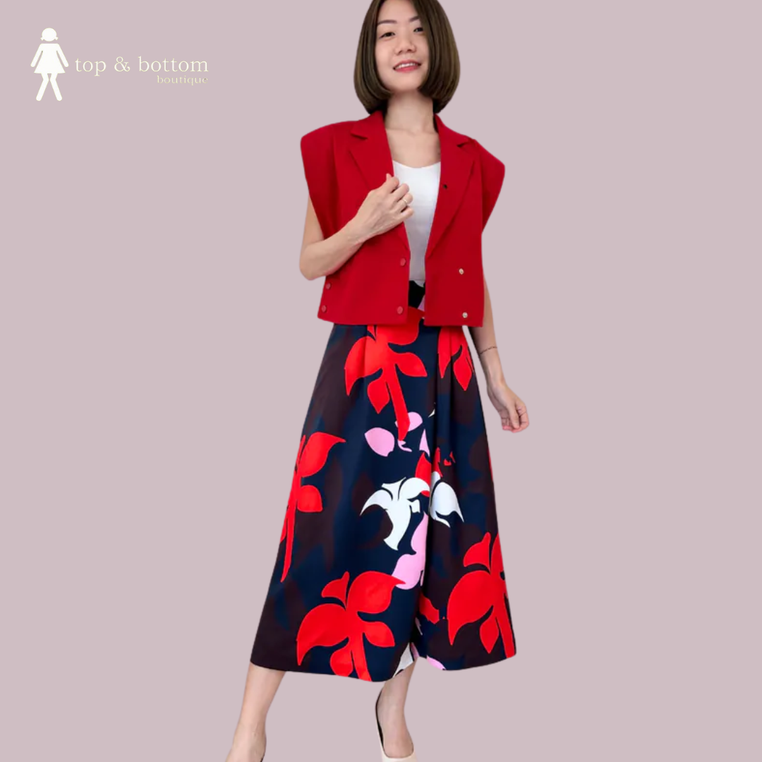 SOLID FLORAL WIDE LEG CULOTTES