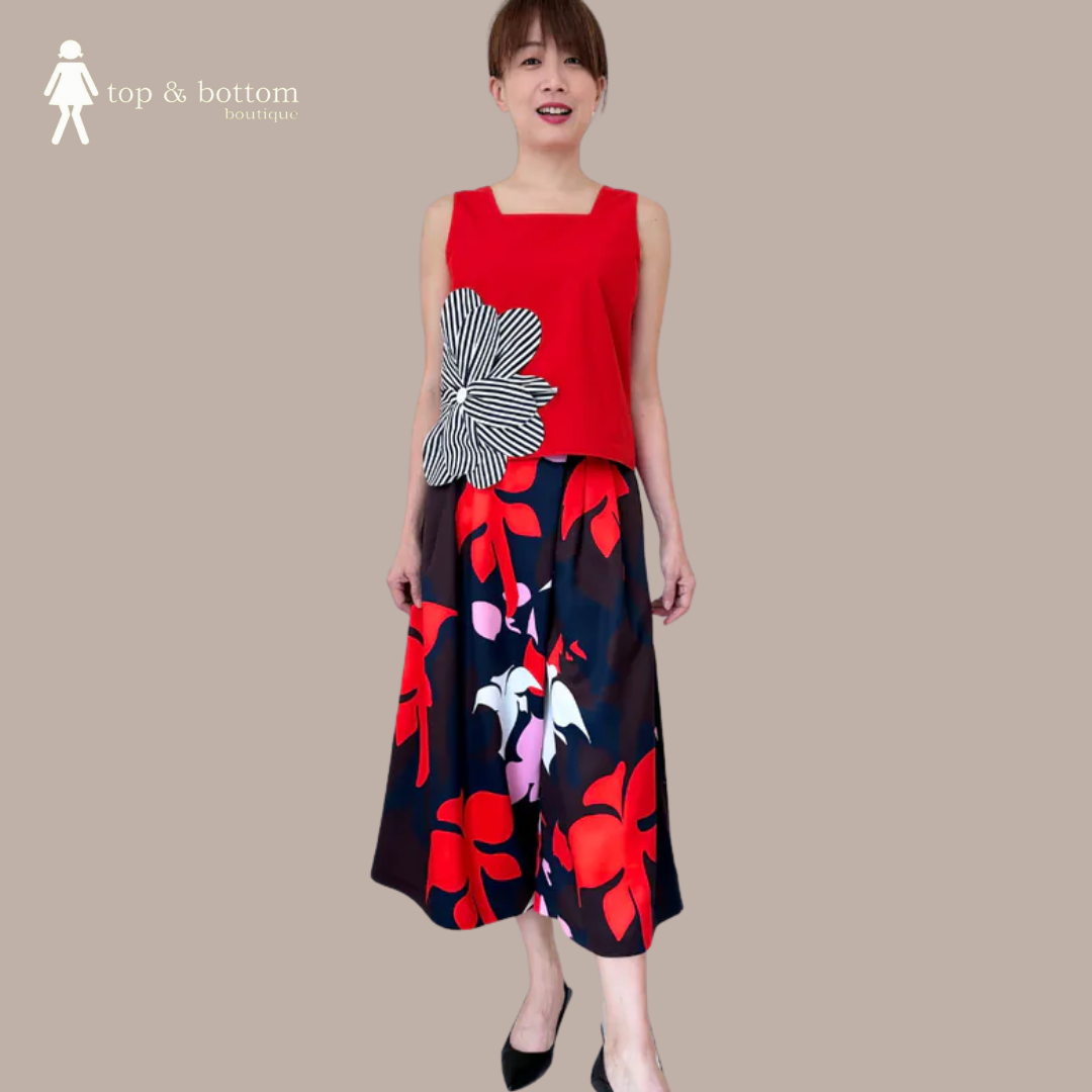 SOLID FLORAL WIDE LEG CULOTTES