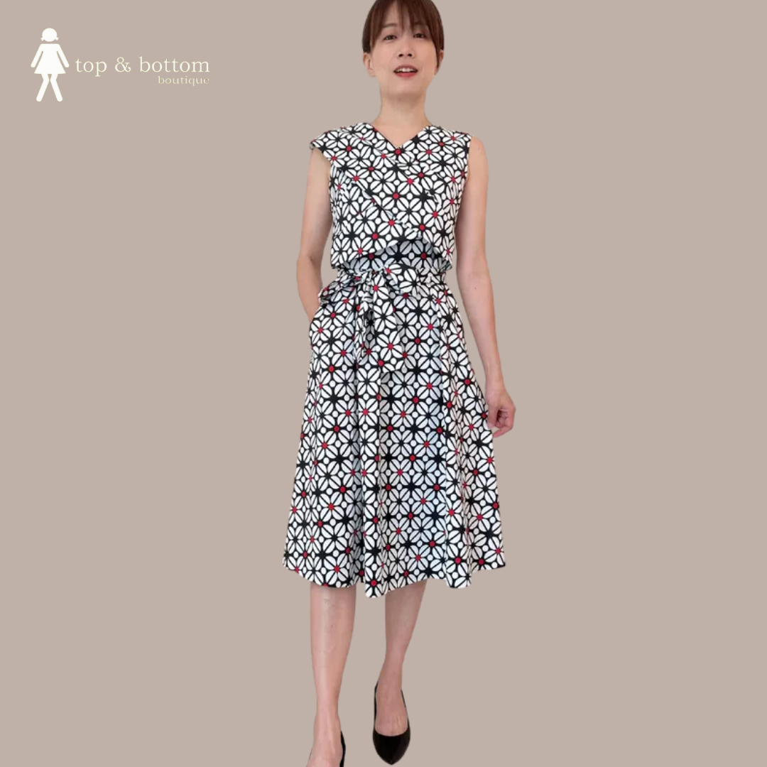 SOLID FLORAL MOTIF WRAP WAISTED MIDI DRESS