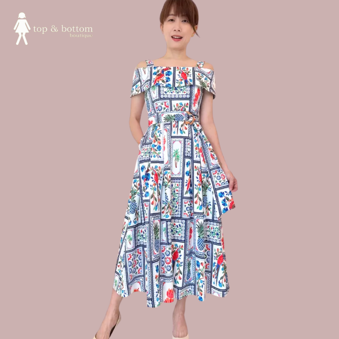 STRAPPED OFF SHOULDER SOLID FLORAL MIDI DRESS