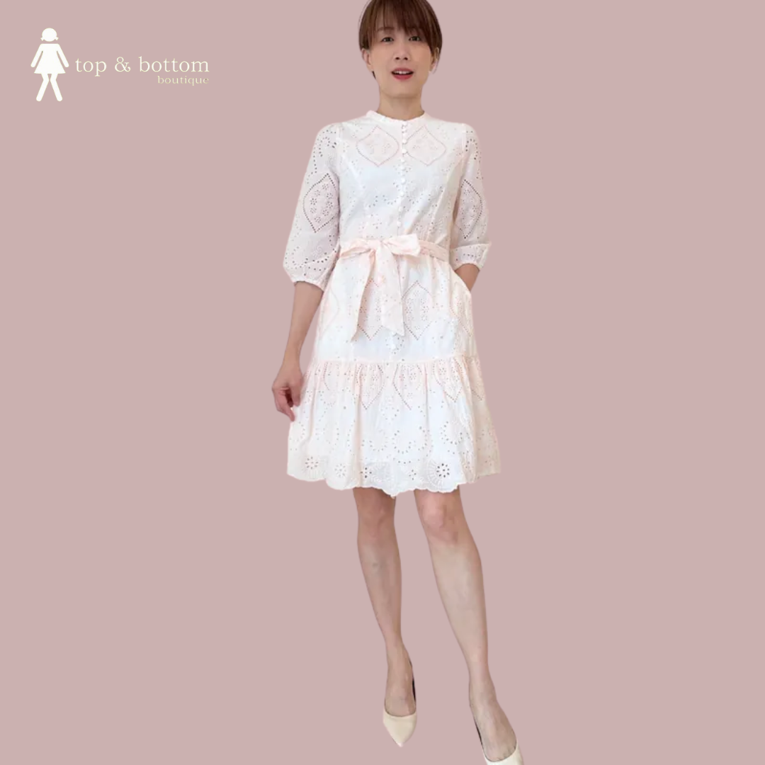 LONG SLEEVE EMBROIDERED BUTTON DRESS