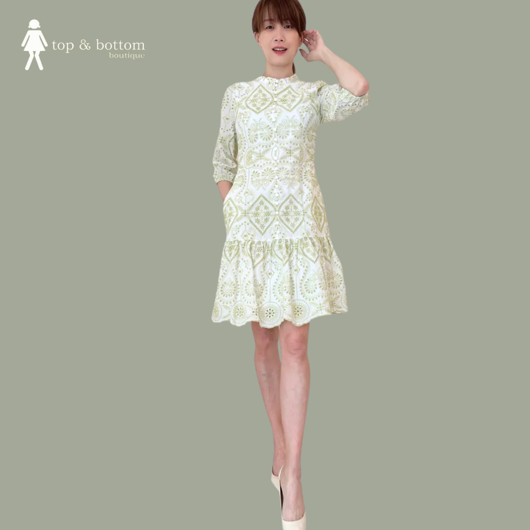 LONG SLEEVE EMBROIDERED BUTTON DRESS