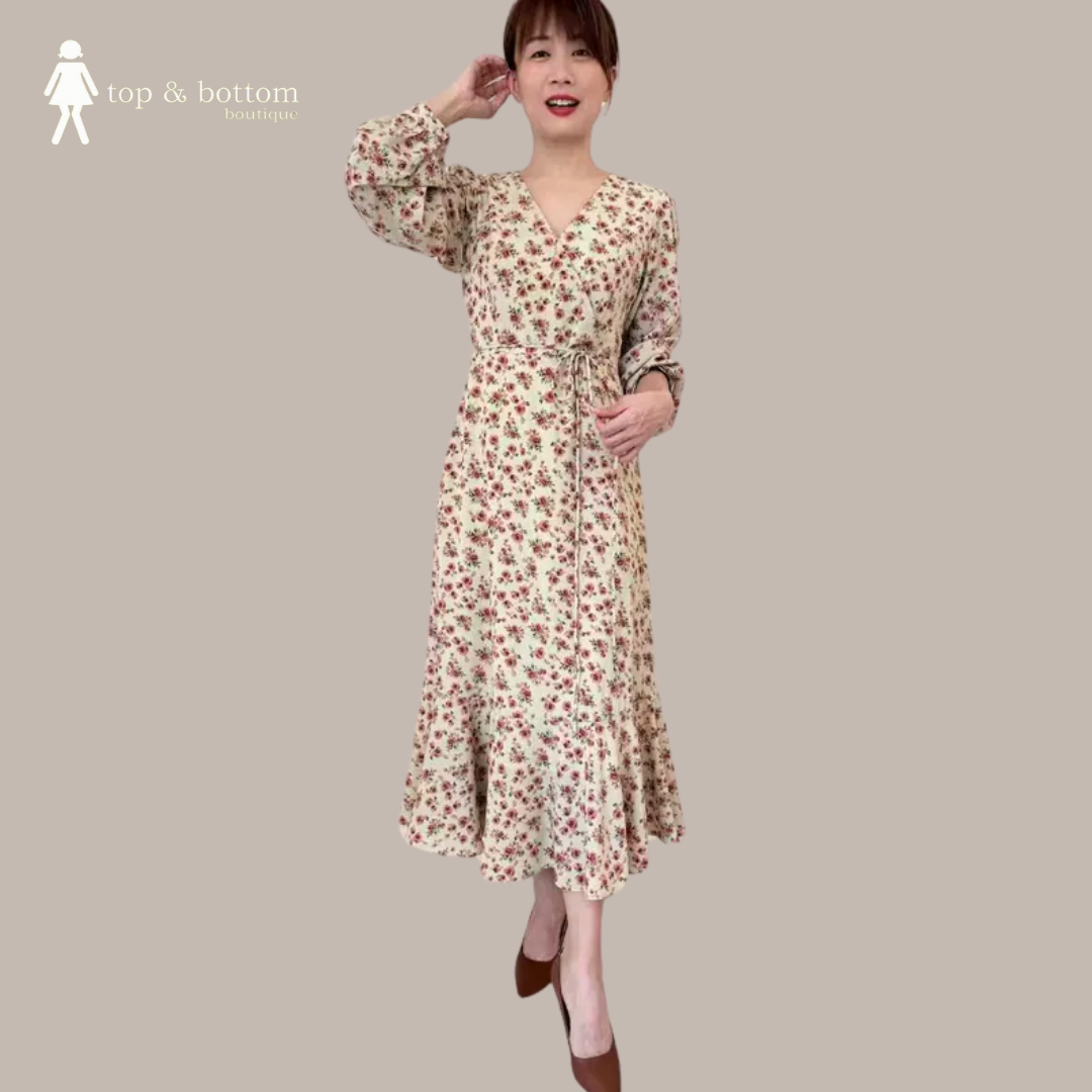 L/SLEEVE FLORAL LONG DRESS