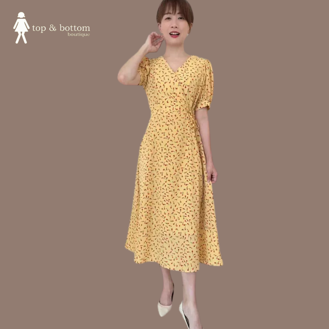 SHORT SLEEVE CHIFFON FLORAL MIDI DRESS