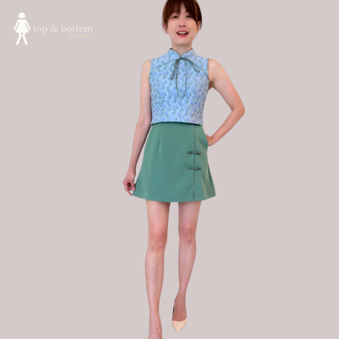 HIGH WAISTED CHINESE BUTTON SHORT SKIRT