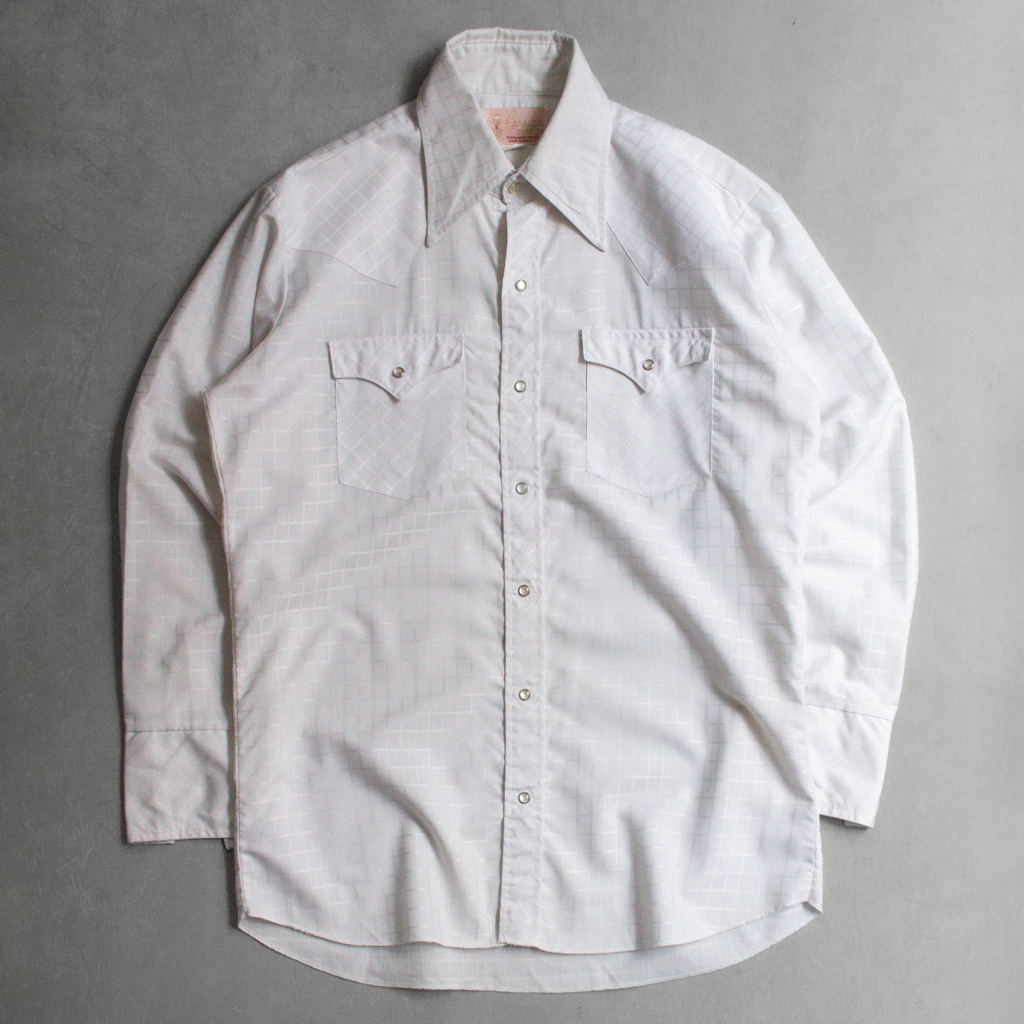 60S CARAVAN WESTERN SHIRT 加拿大製 箭領 白色 格紋 珍珠釦 西部 長袖 襯衫