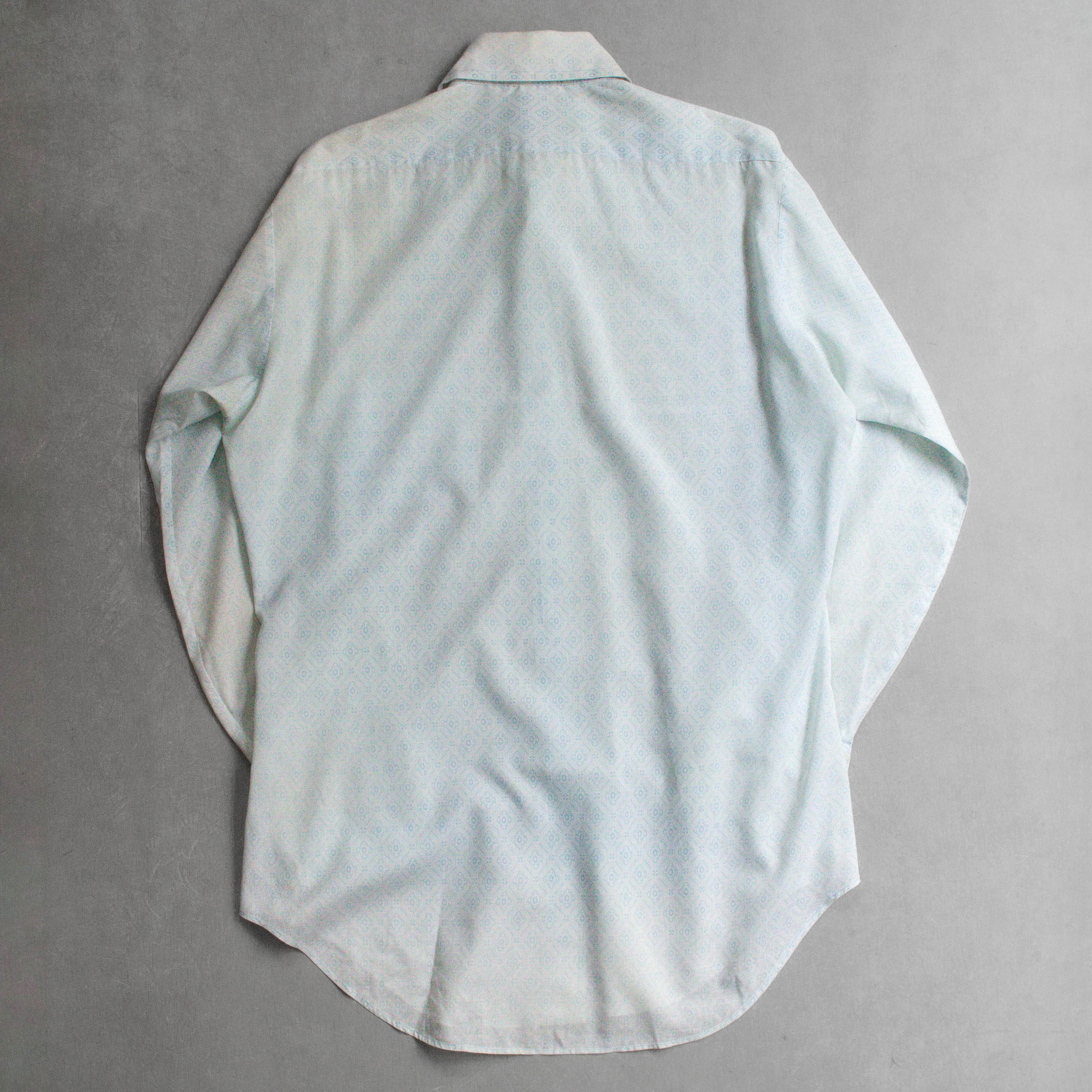 70-80S VINTAGE POINT COLLAR SHIRT 美國 淺藍 印花 箭領 長袖 襯衫